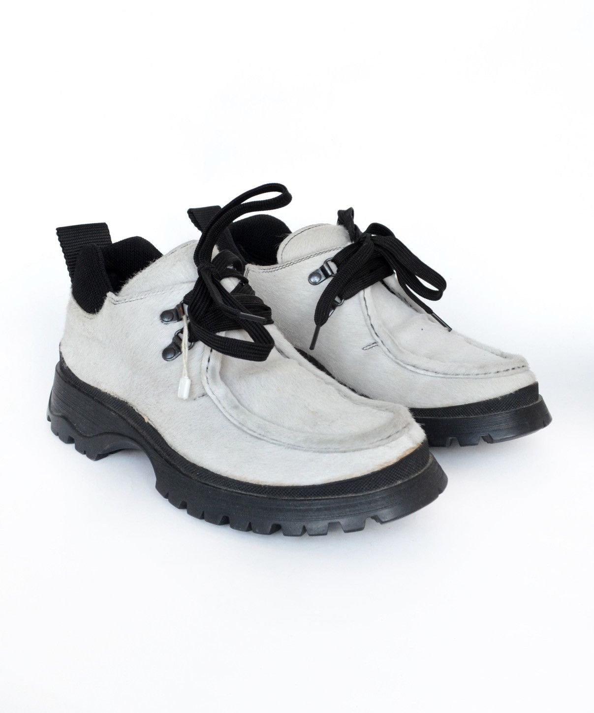 PRADA Boots Calf Hair Shoes Sneakers Tractor Combat Black