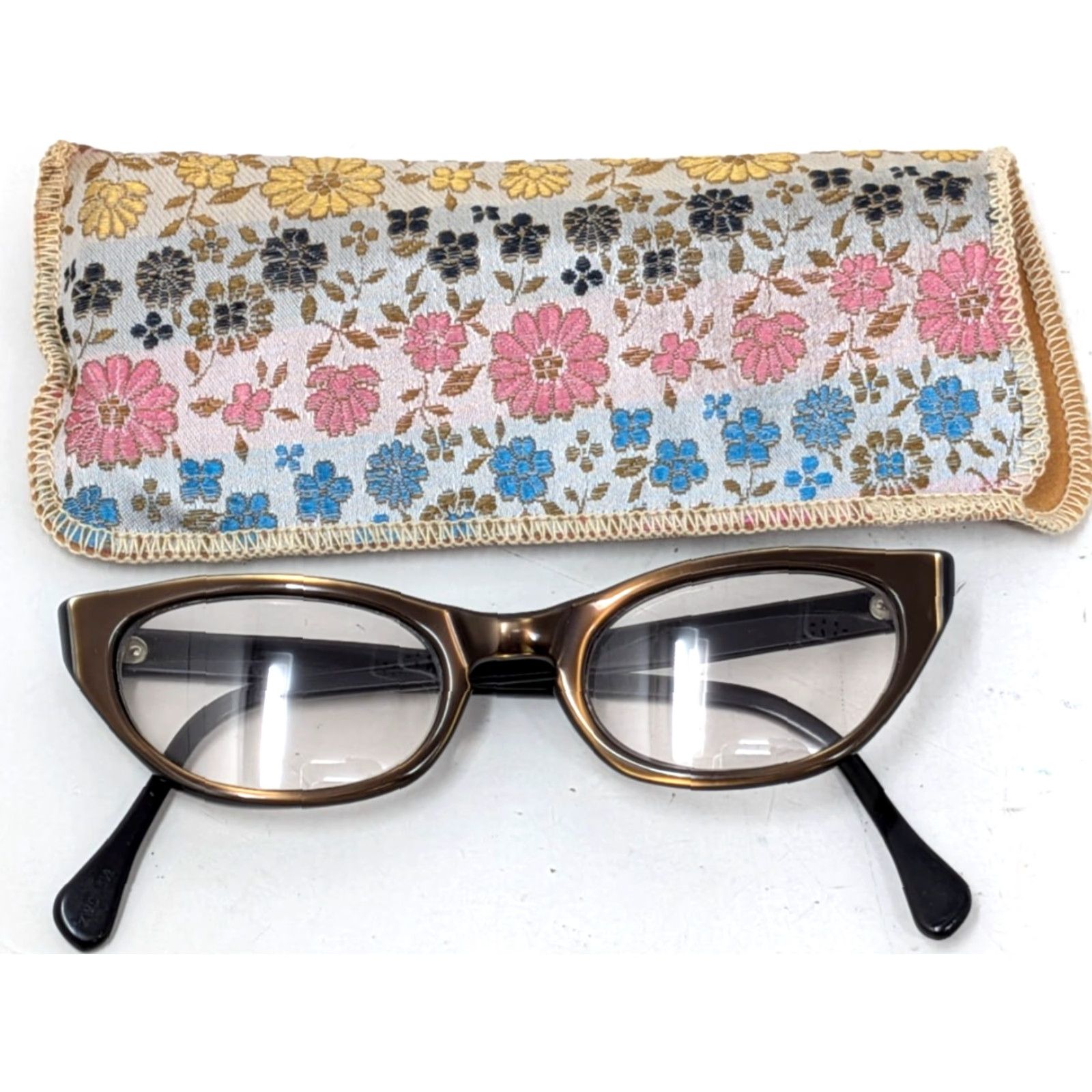 MCM Vintage ZWC 1950s Cat Eye Eyeglasses Brown Black 5 1/2 Glasses with Case Womens Vintage MCM Eyeglasses with Case Size ONE SIZE - 2 Thumbnail
