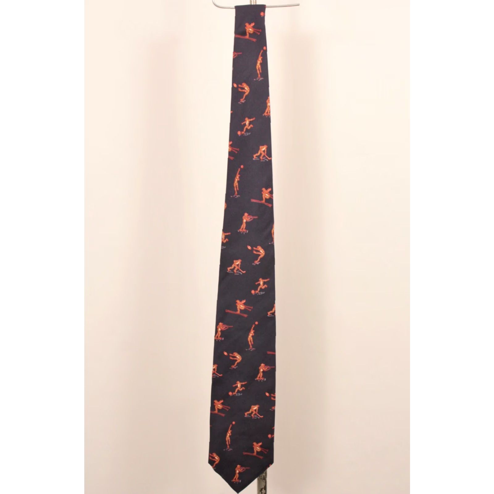 Vintage VINTAGE James Davis 70s Silk Necktie Navy Blue Frog Sports Themed Wide Tie Men Mens 1970s Silk Tie Size ONE SIZE - 2 Thumbnail