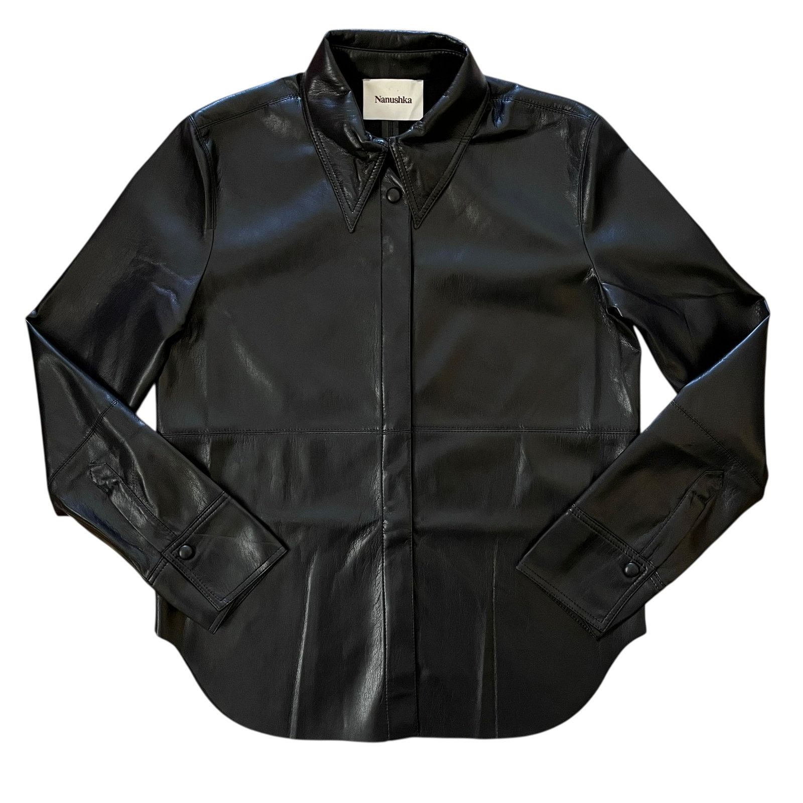 Nanushka Nanushka Naum Okobor Black Alt-Leather Button-Down Shirt Size S / US 4 / IT 40 - 1 Thumbnail