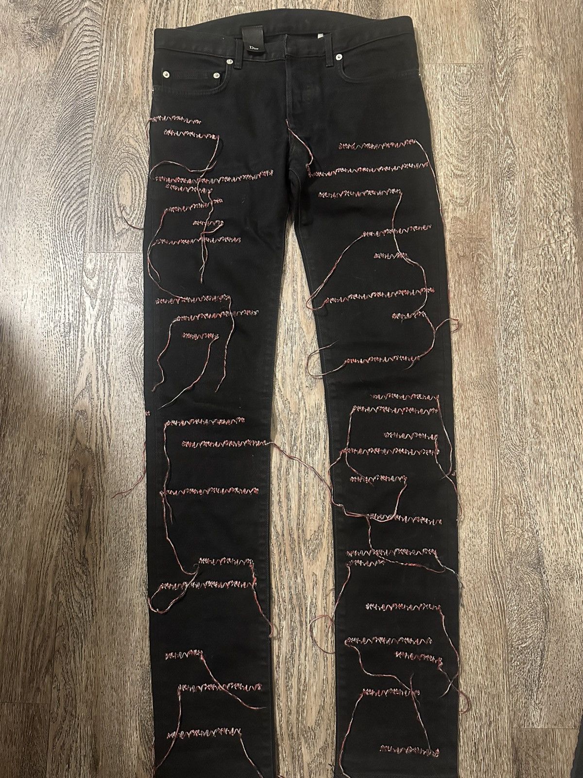 Dior × Kris Van Assche Dior Homme SS17 Red Stitch Punk Jeans | Grailed