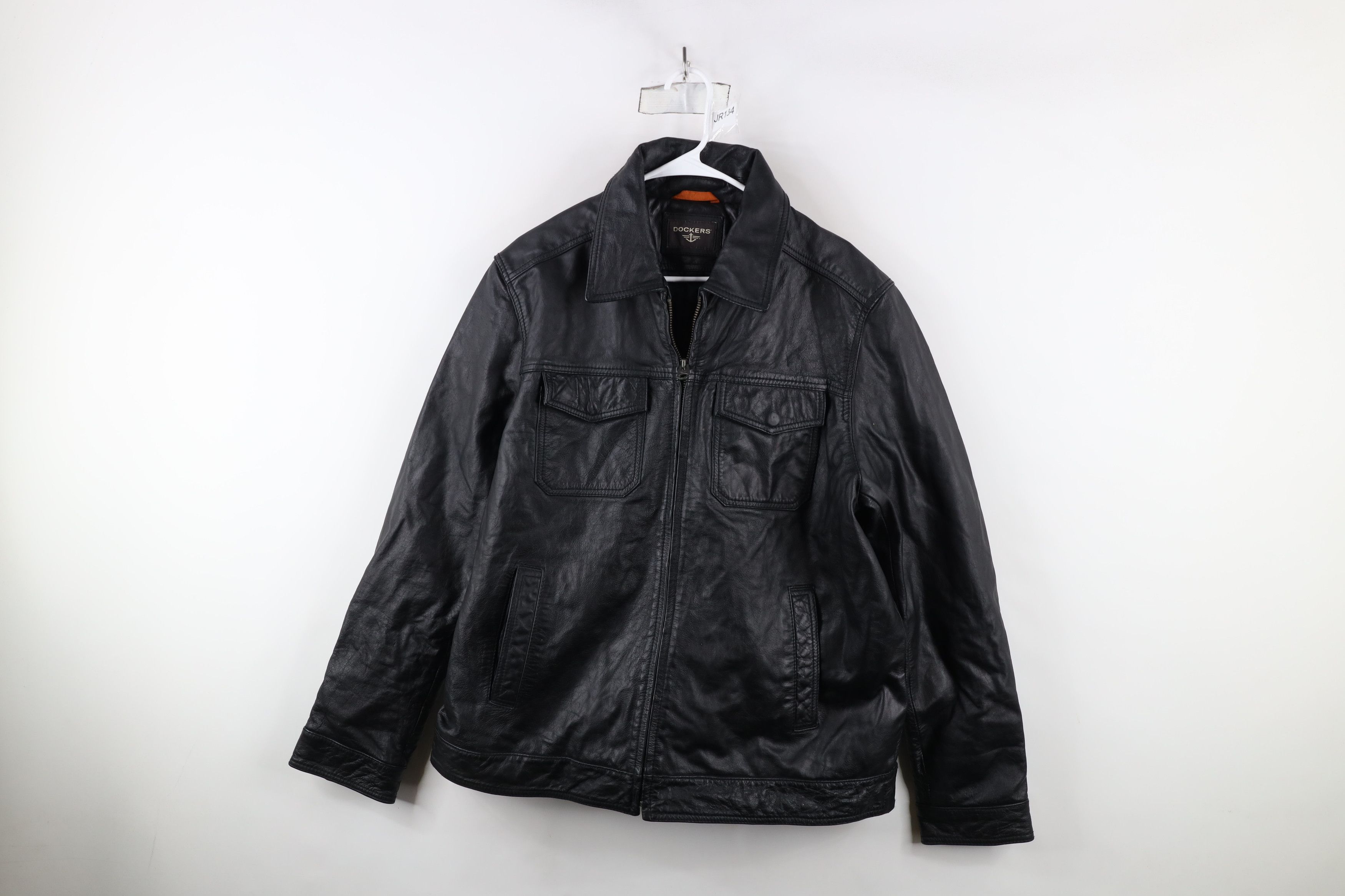 Vintage Dockers Leather Quilted Full Zip Bomber Jacket Black