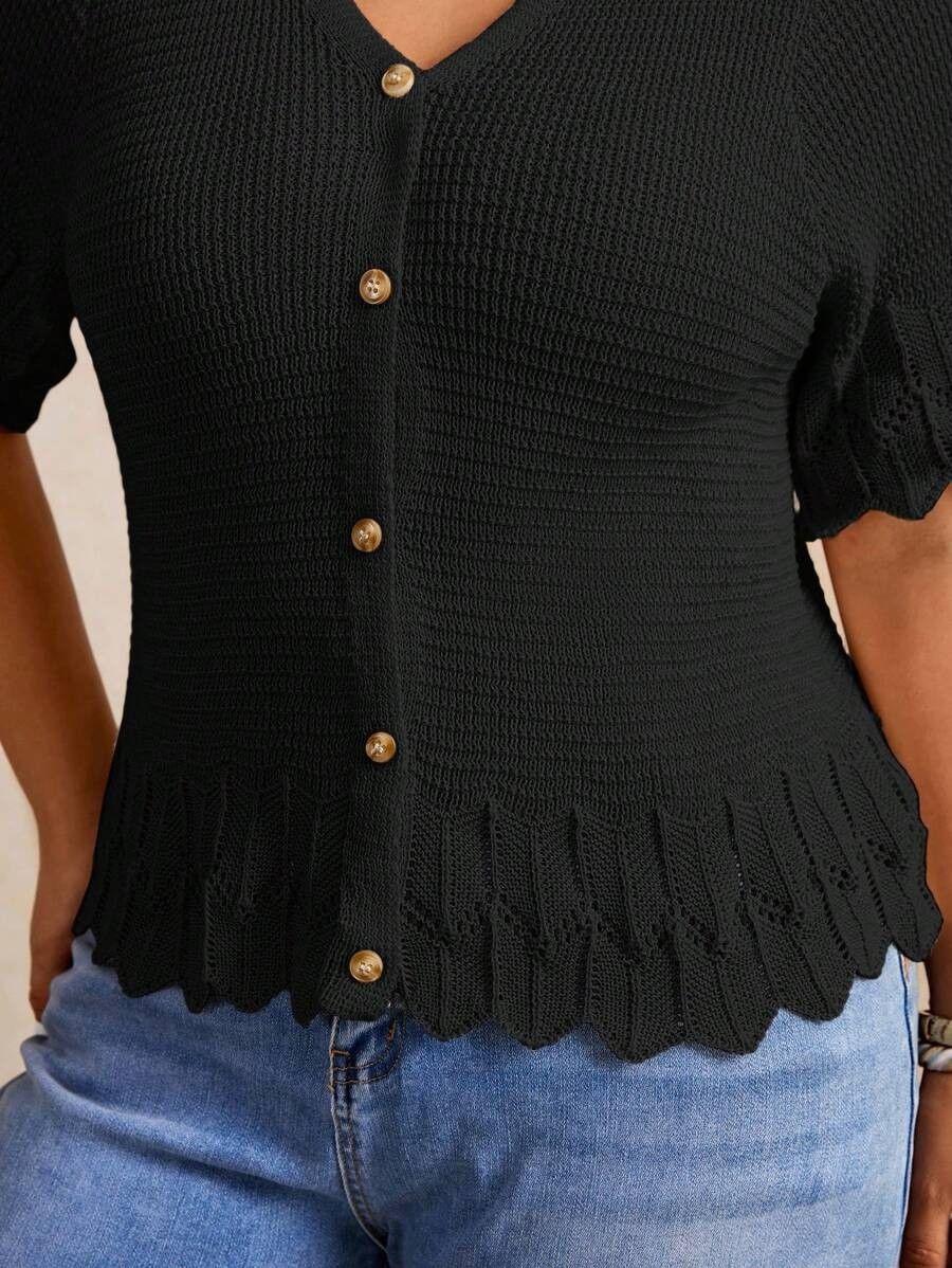 Other Elaquor Plus Size Casual Solid Color Short Sleeve Cardigan Size XL / US 12-14 / IT 48-50 - 2 Thumbnail