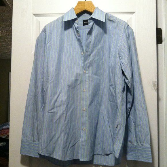 Hugo Boss HUGO BOSS MEN'S BLUE 100%COTTON CASUAL SHIRT SIZE: L Size US L / EU 52-54 / 3 - 3 Thumbnail