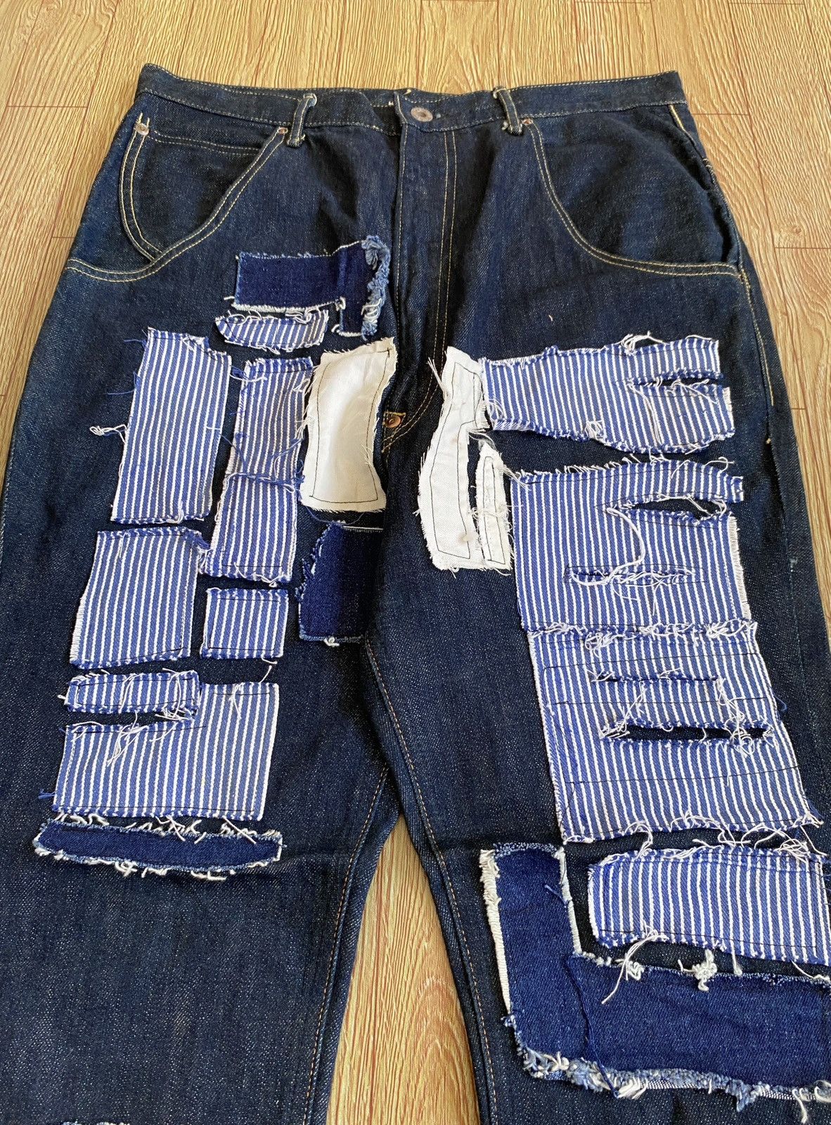 Kapital Rare Vintage Kapital Sashiko Boro Buckle Back Denim 1990s Size US 33 - 3 Thumbnail