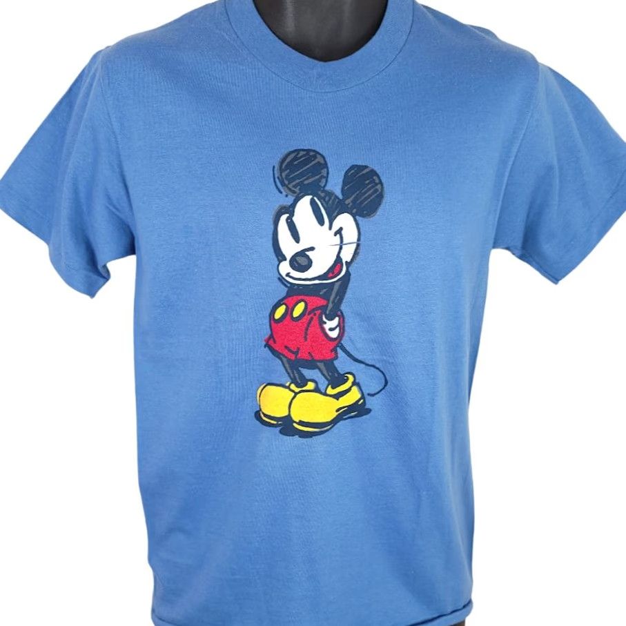 Disney VINTAGE Disney Mickey Mouse T Shirt Mens Small 90s Disney Store Tag Made In USA Blue Cotton Crew Neck Short Sleeve Fun Theme Womens/Mens Size US S / EU 44-46 / 1 - 2 Thumbnail