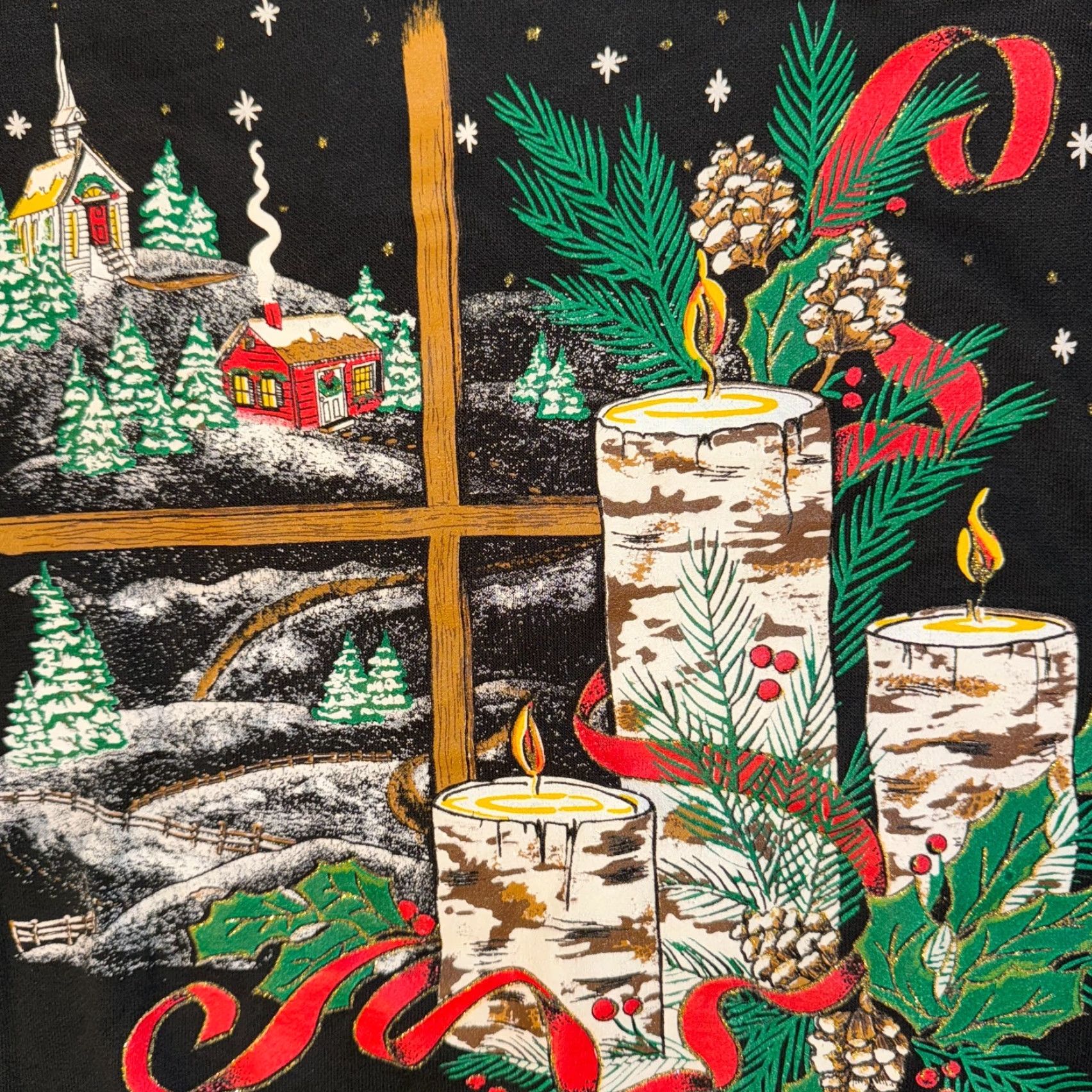 Vintage Vintage Holiday Time Christmas Cabin Candle Church Cross Sweatshirt M Size M / US 6-8 / IT 42-44 - 2 Thumbnail