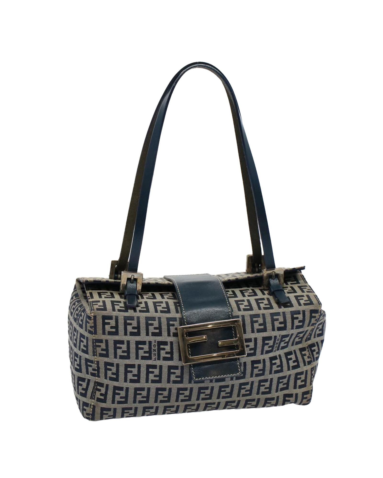 image of Fendi Navy Canvas Mamma Baguette Hand Bag, Women's