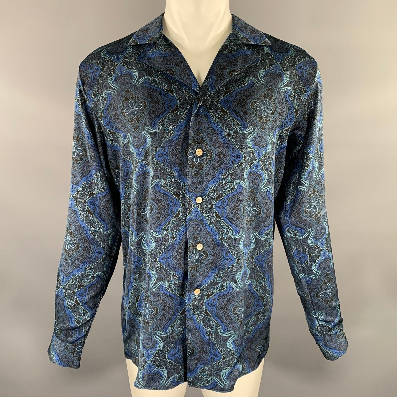 Bed j.w. Ford BED J.W. FORD M Blue Navy Paisley Camp Long Sleeve Shirt Size US M / EU 48-50 / 2 - 1 Thumbnail