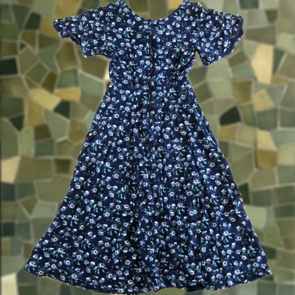 Vintage VTG No Boundaries Floral Midi Dress Short Sleeve Blue Purple Green Vintage Small Size 28" / US 6 / IT 42 - 1 Thumbnail