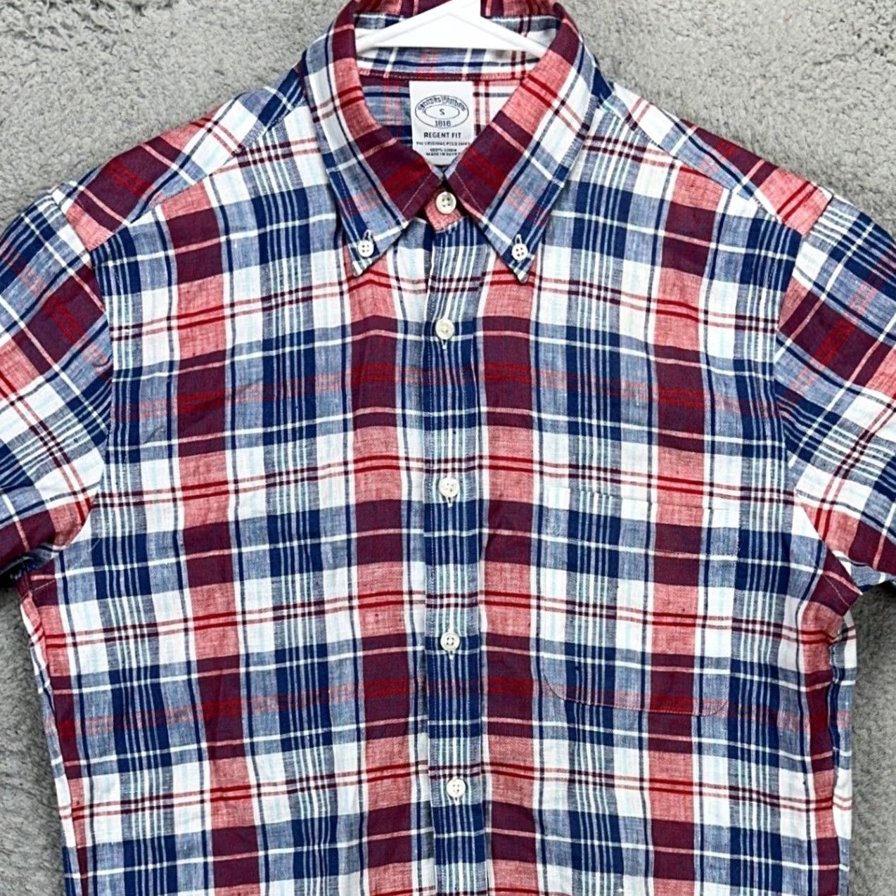 Brooks Brothers Brooks Brothers Shirt Button-Down Men Small Red Plaid Linen Regent Fit Size S Short Sleeve Size US S / EU 44-46 / 1 - 2 Thumbnail