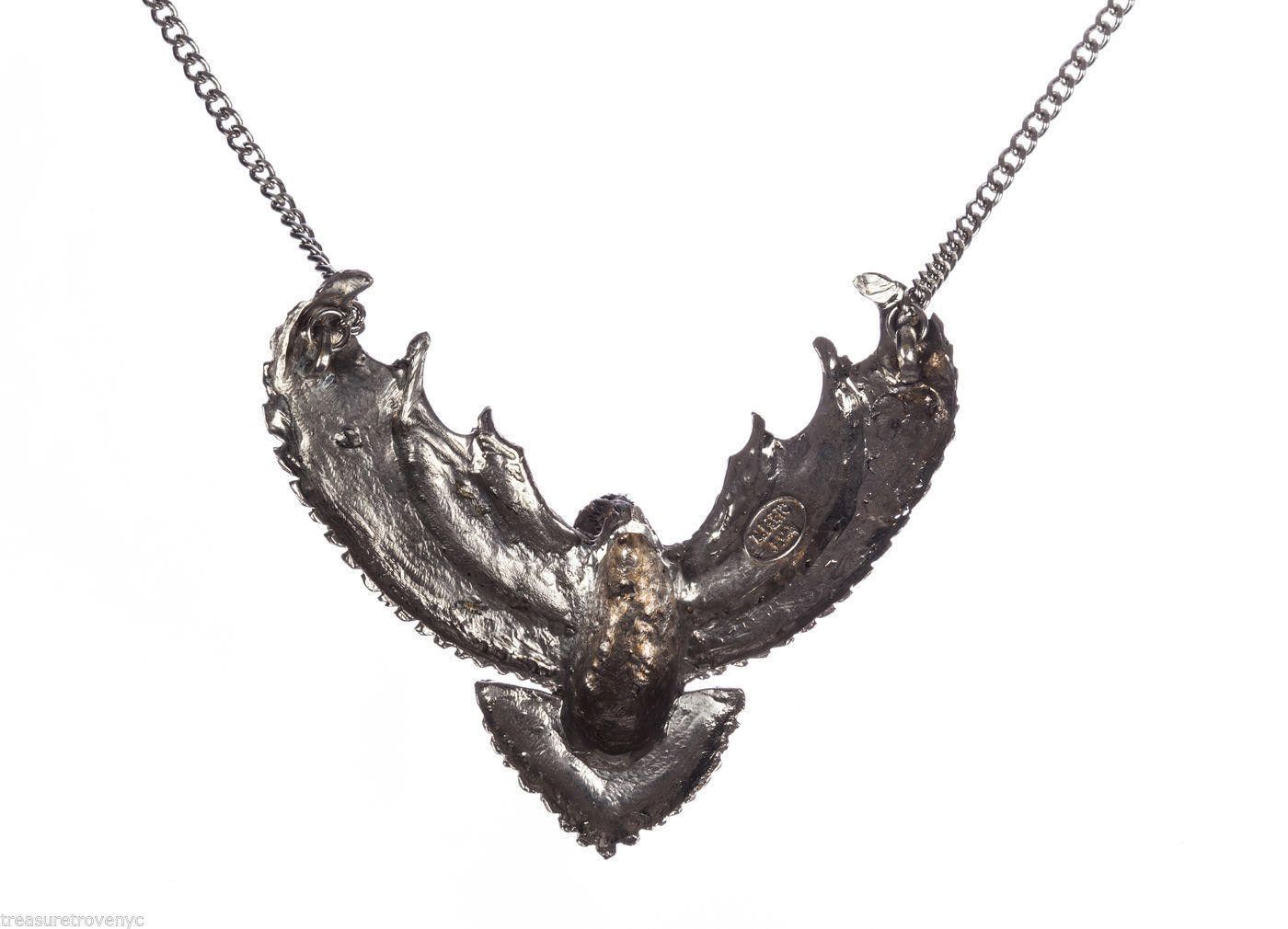 Designer Eagle Necklace White Brass Plated in Silver Alberto Juan Size ONE SIZE - 4 Thumbnail