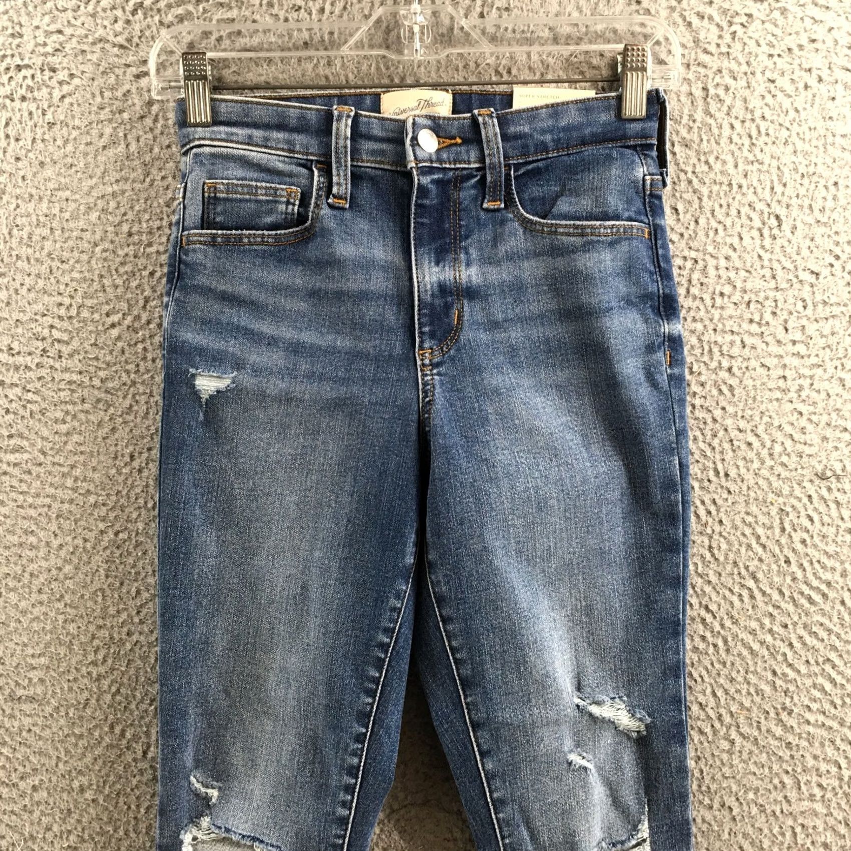 Vintage Universal Thread High Rise Skinny Jeans Womens 2S Blue Denim Distressed Zip NEW Size 26" / US 2 / IT 38 - 2 Thumbnail