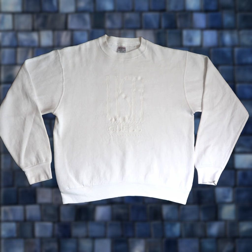 Guess VTG 80s 90s GUESS Sweatshirt Pullover White Unisex M Logo Crew Neck Fleece Cotton Long Sleeve USA Made Size US M / EU 48-50 / 2 - 1 Thumbnail