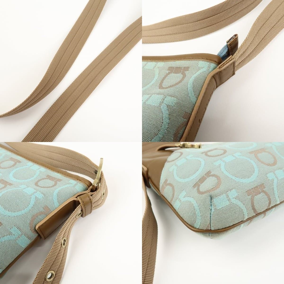 Salvatore Ferragamo Ferragamo Gancini Canvas & Leather Shoulder Bag Light Blue Size ONE SIZE - 4 Thumbnail