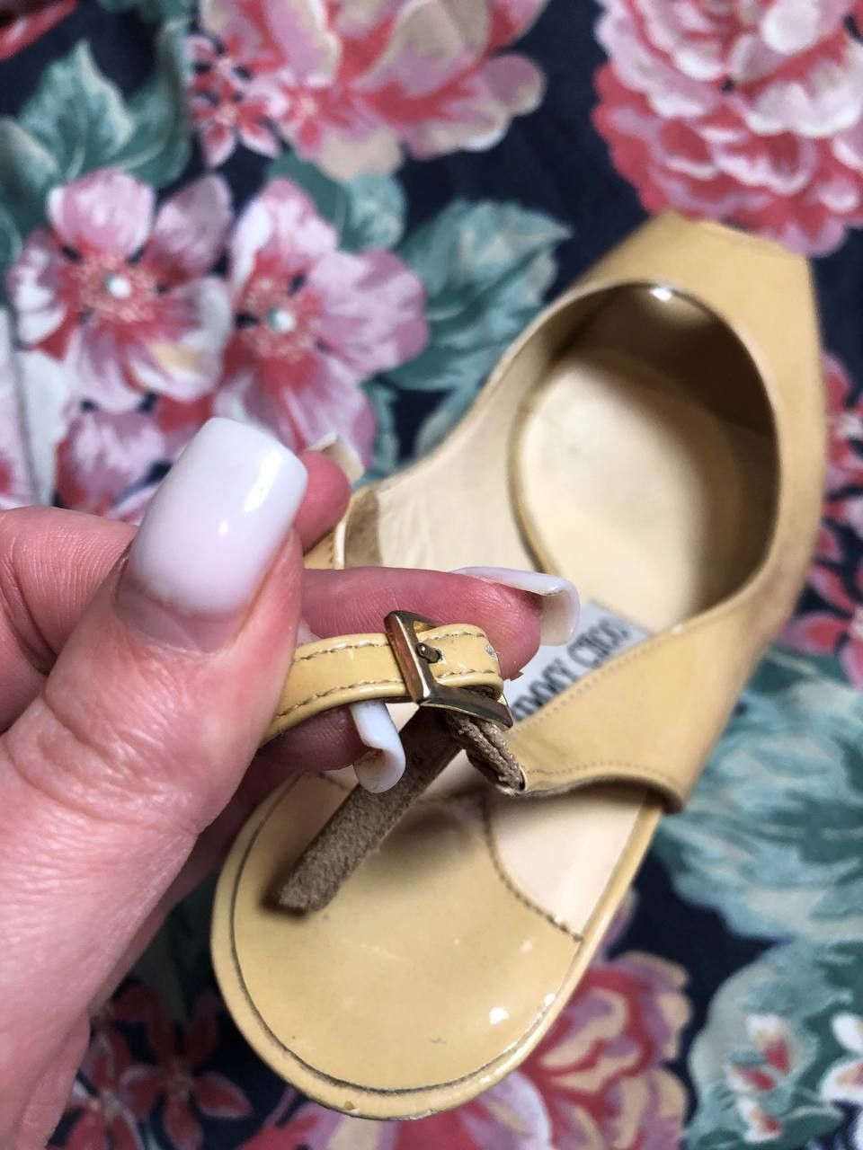 Jimmy Choo Jimmy Choo Womens Patent Leather Peep Toe Heel Pumps Beige Size US 5 / IT 35 - 9 Thumbnail