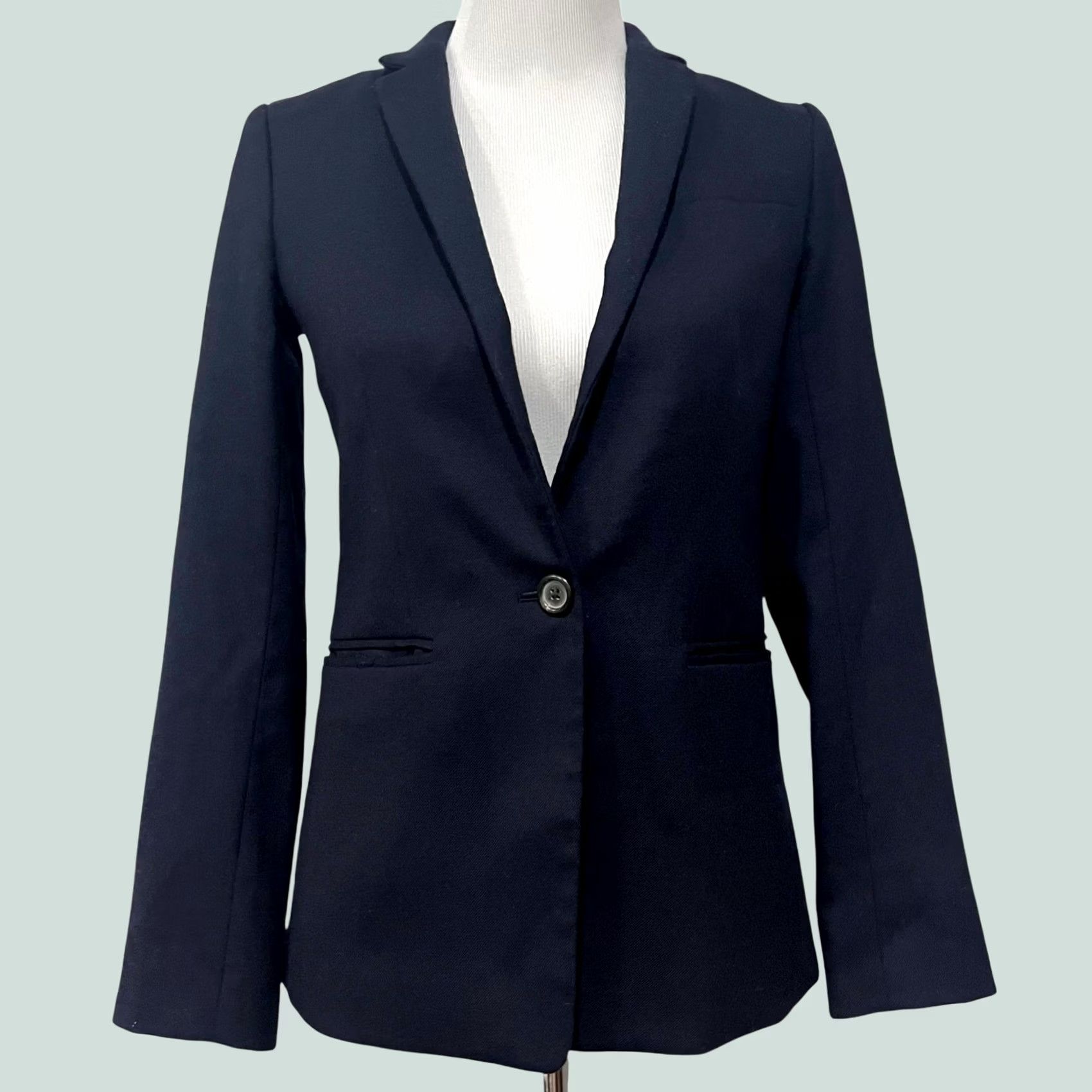 J.Crew J.Crew Blazer Shirt Jacket Wool Flannel Navy Blue Regent 0 Women's Blazer Long Sleeve Button Lined Size XS / US 0-2 / IT 36-38 - 1 Thumbnail