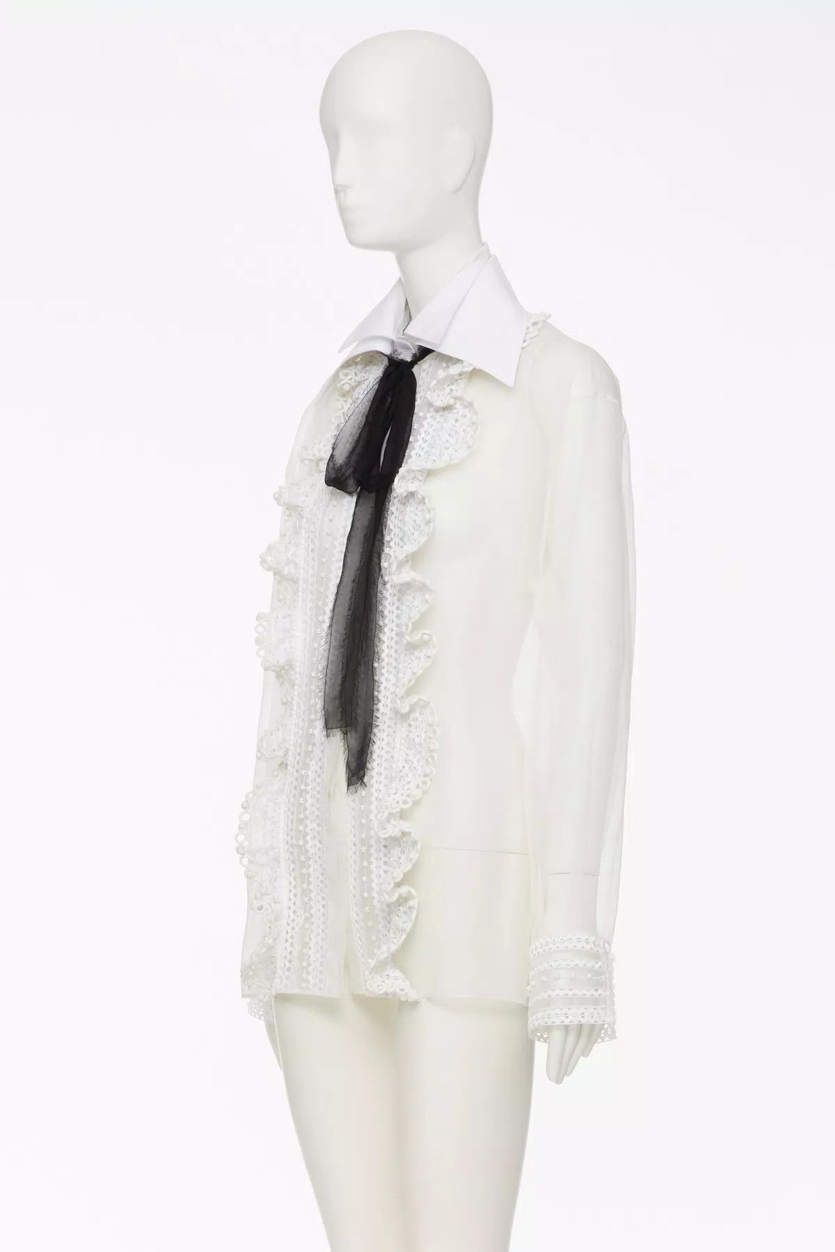 Valentino o1s1wg110925 Embroidered Organza Shirt in White/Ivory Size XS / US 0-2 / IT 36-38 - 3 Thumbnail