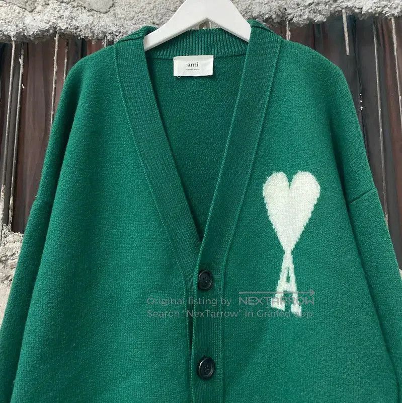 AMI AMI Green Wool Long Sleeve Cardigan . Size M / US 6-8 / IT 42-44 - 3 Thumbnail
