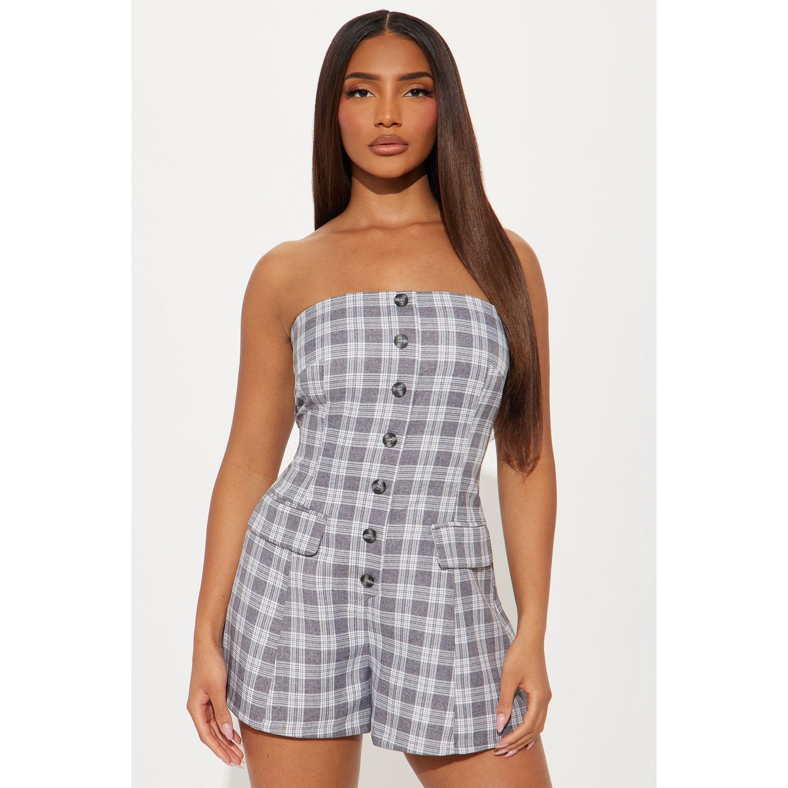Other Check The Fax Blazer Romper Set - Grey/combo - Size XS Size 25" / US 0 / IT 36 - 2 Thumbnail
