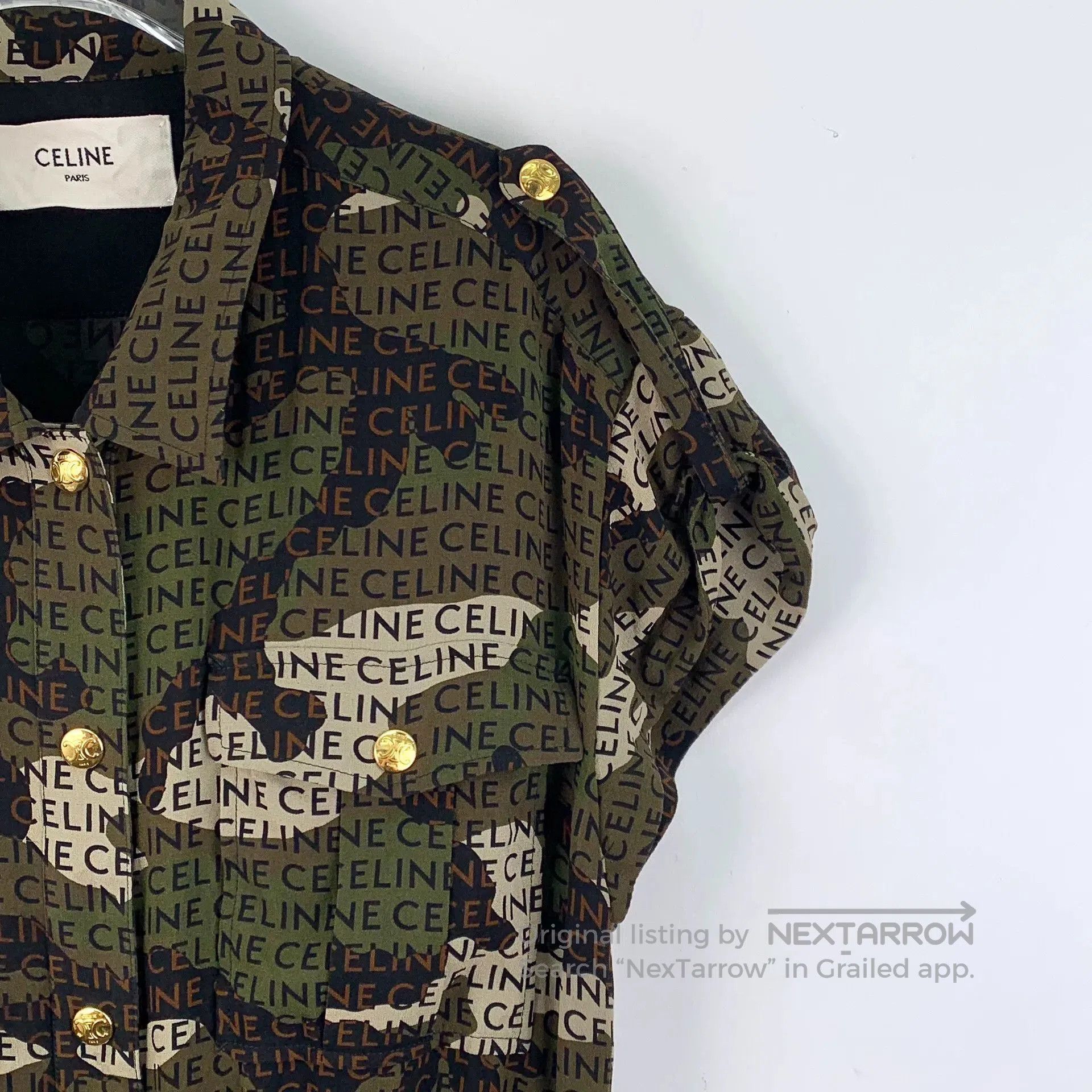 Celine Celine Camouflage Logo Print Silk Dress. Size S / US 4 / IT 40 - 3 Thumbnail