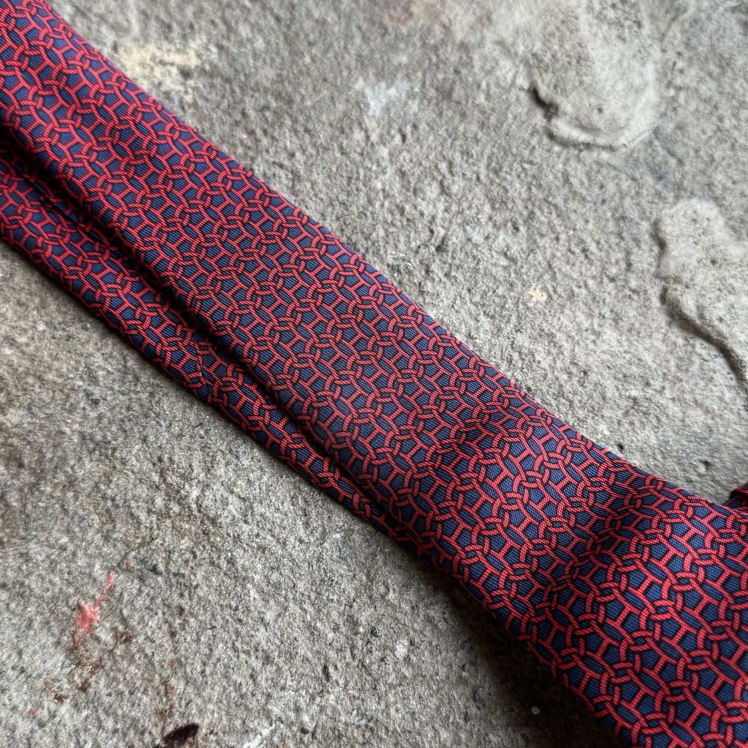 Hermes Hermès Ring Chain H Pattern Navy Silk Tie Size ONE SIZE - 8 Thumbnail