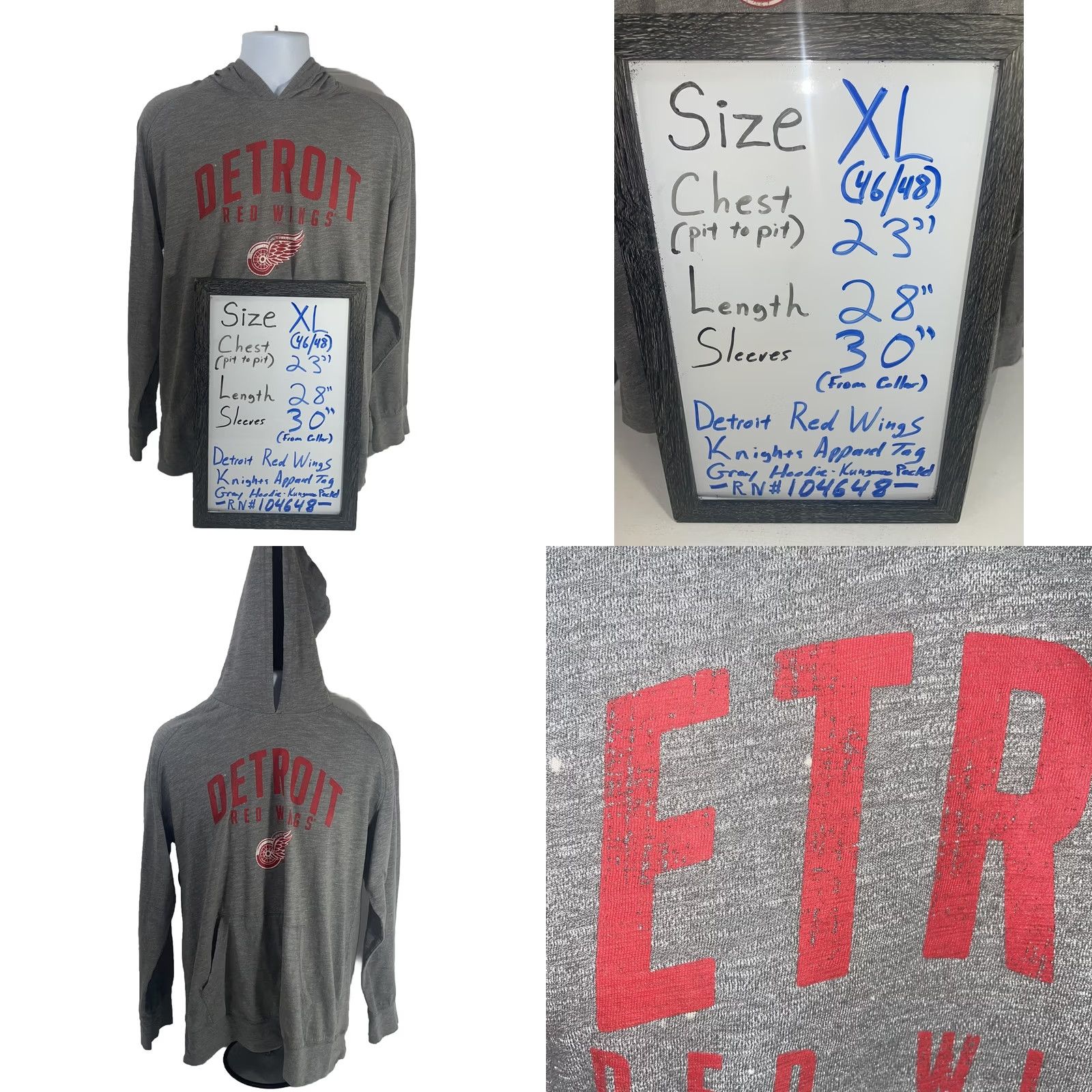 Vintage Knights Apparel Shirt Mens XL Gray Detroit Red Wings Hoodie Sweatshirt Men Size US XL / EU 56 / 4 - 8 Thumbnail