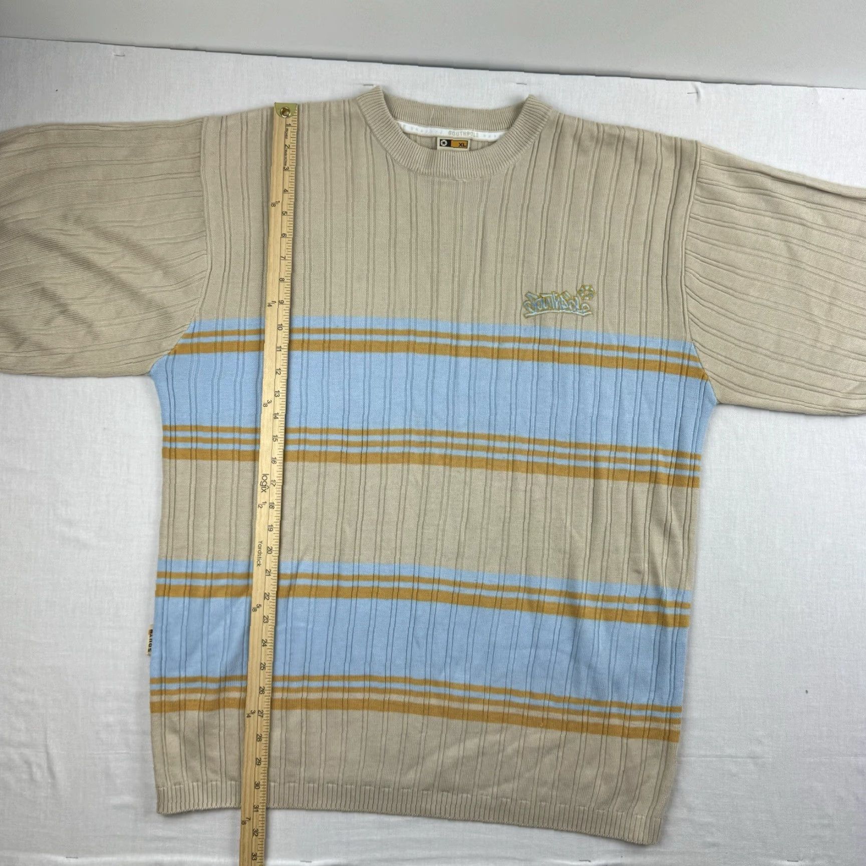 Southpole VINTAGE Southpole Shirt Mens XL Tan Striped Heavyweight Grunge Y2K 90s Skate Short Sleeve Crew Neck Size US XL / EU 56 / 4 - 6 Thumbnail