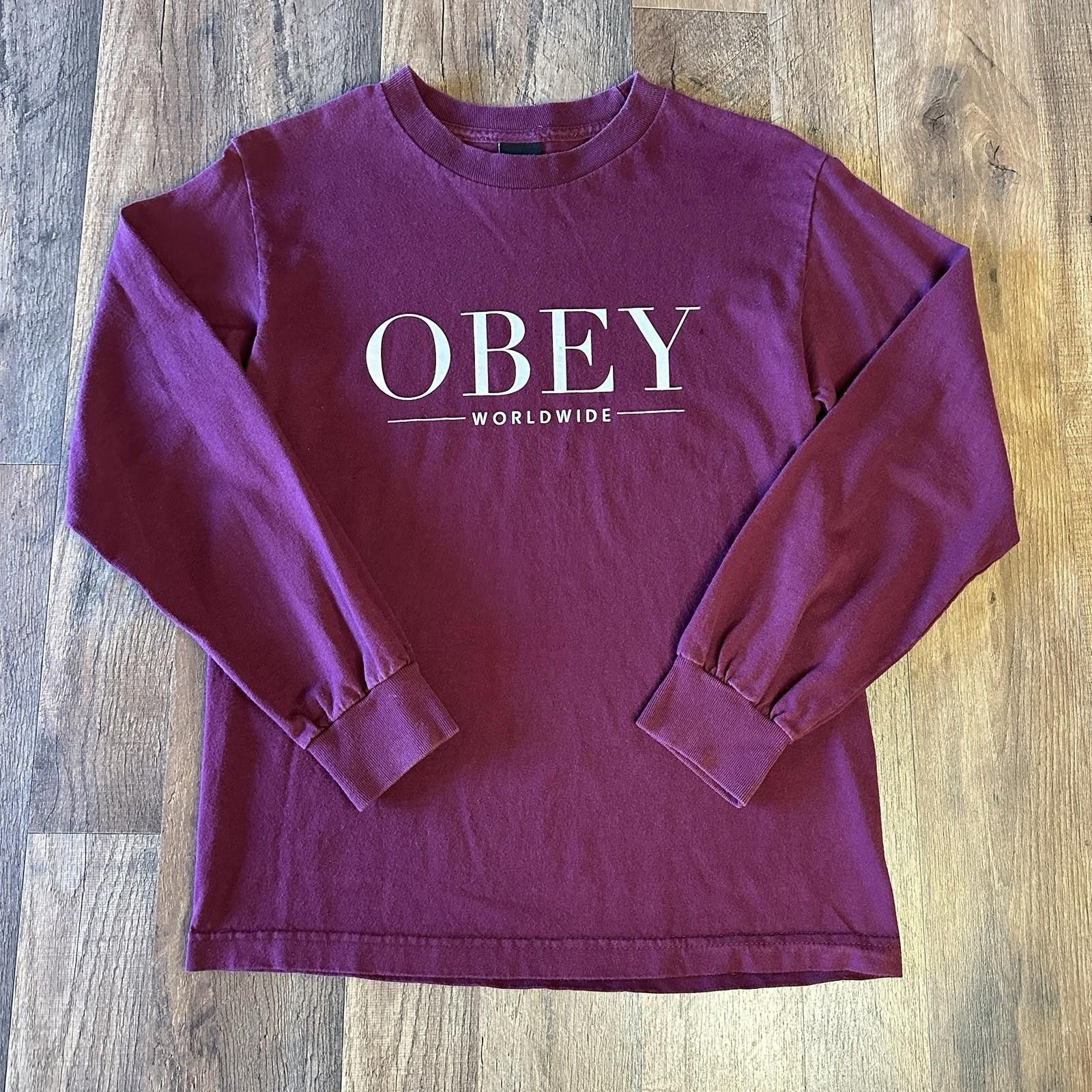 Obey OBEY Worldwide Mens Tee Long Sleeve Maroon Fits Like X-small Size US XS / EU 42 / 0 - 1 Thumbnail