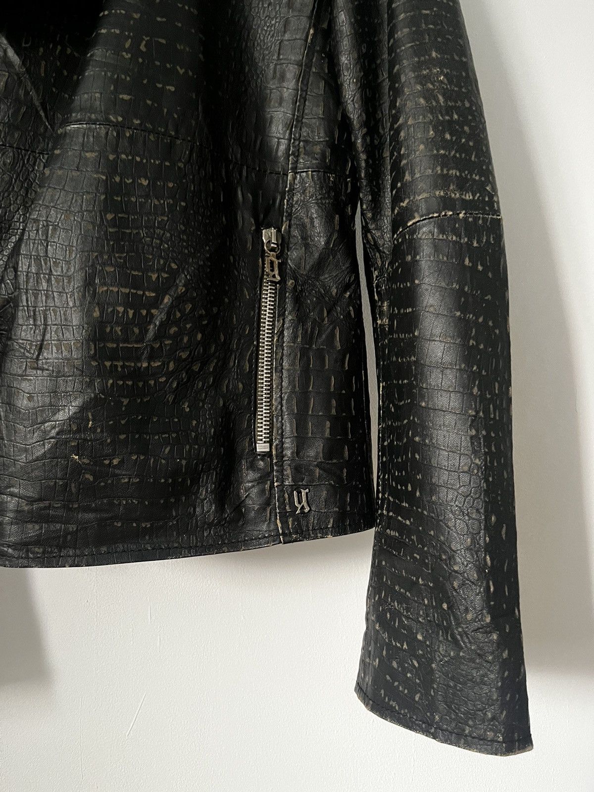 John Galliano 2010s Galliano Croc Embossed Leather Biker Jacket Size US M / EU 48-50 / 2 - 3 Thumbnail