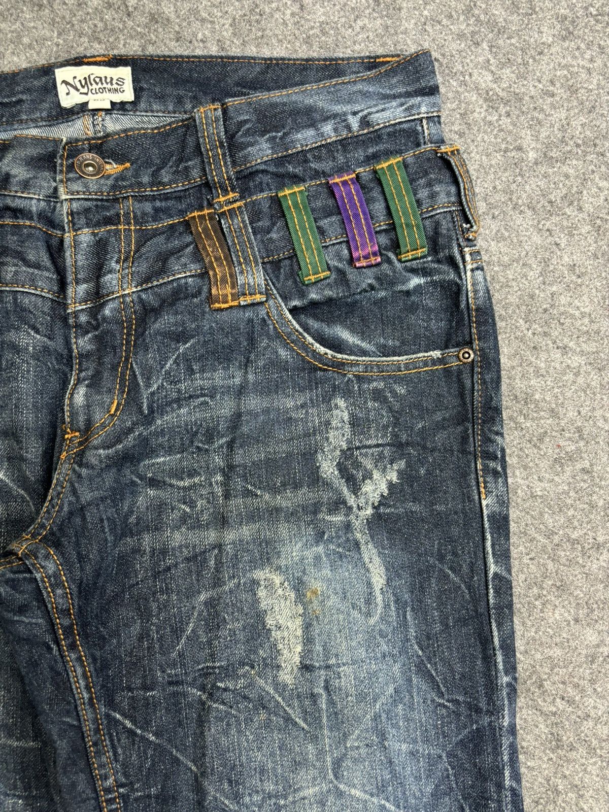 Japanese Brand 💥Double Waist💥Insane Japan Style Nylaus Distressd Denim F514 Size US 32 / EU 48 - 4 Thumbnail