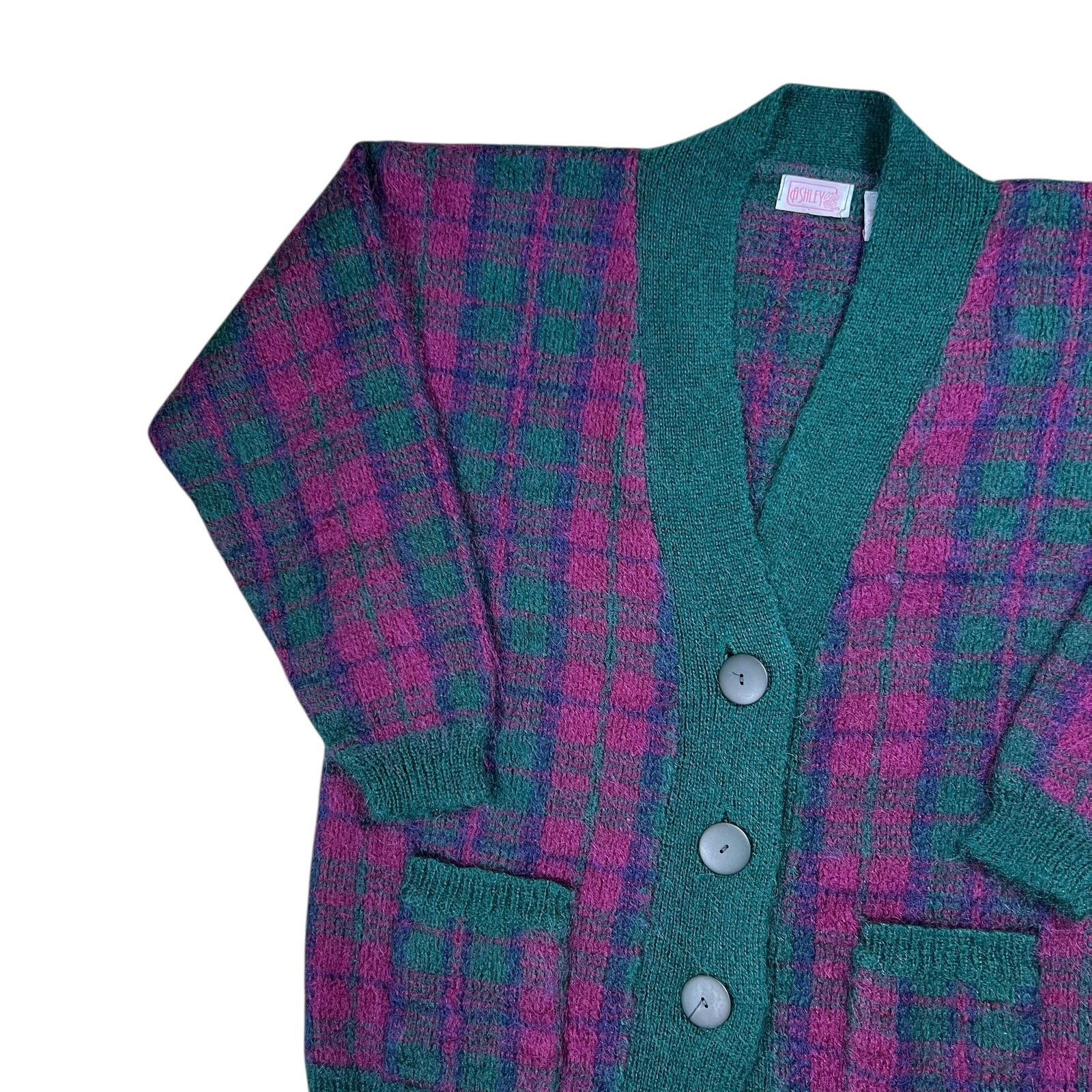 Vintage Vintage 90s Mohair plaid women’s cardigan sweater (L) Size L / US 10 / IT 46 - 5 Thumbnail