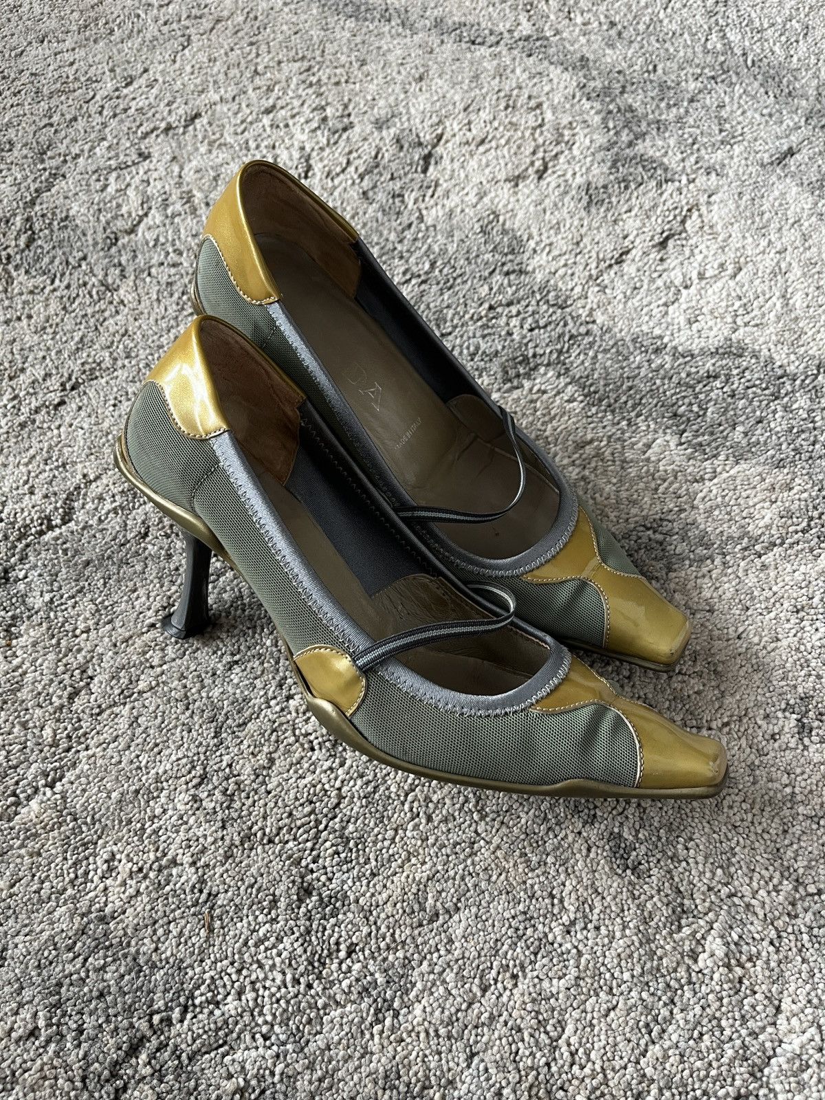 Prada S/S2000 patent gold heels