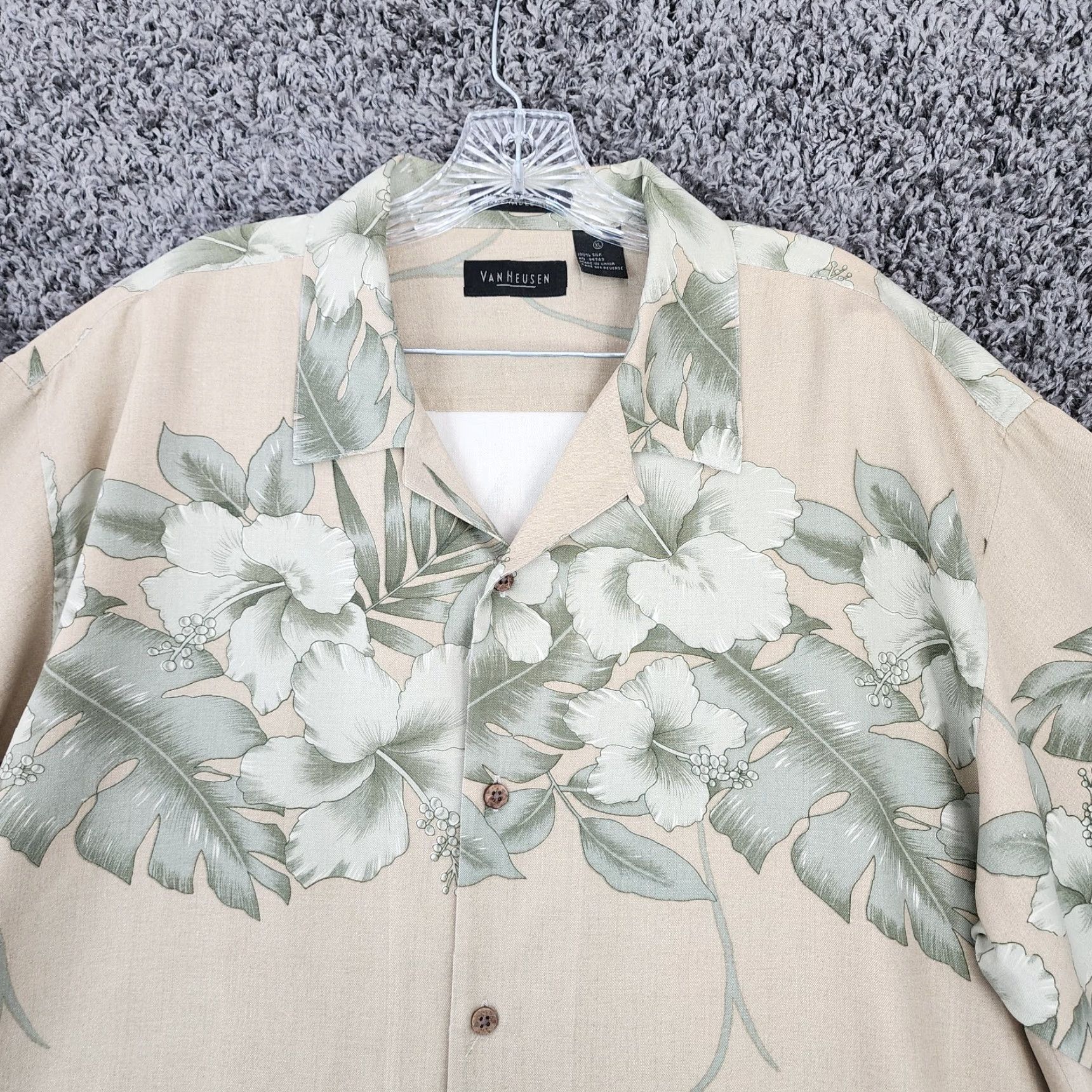 Van Heusen VINTAGE Van Heusen Hawaiian Button-Up Shirt Adult XL Beige Short Sleeve Silk Mens Size US 36 / EU 52 - 5 Thumbnail