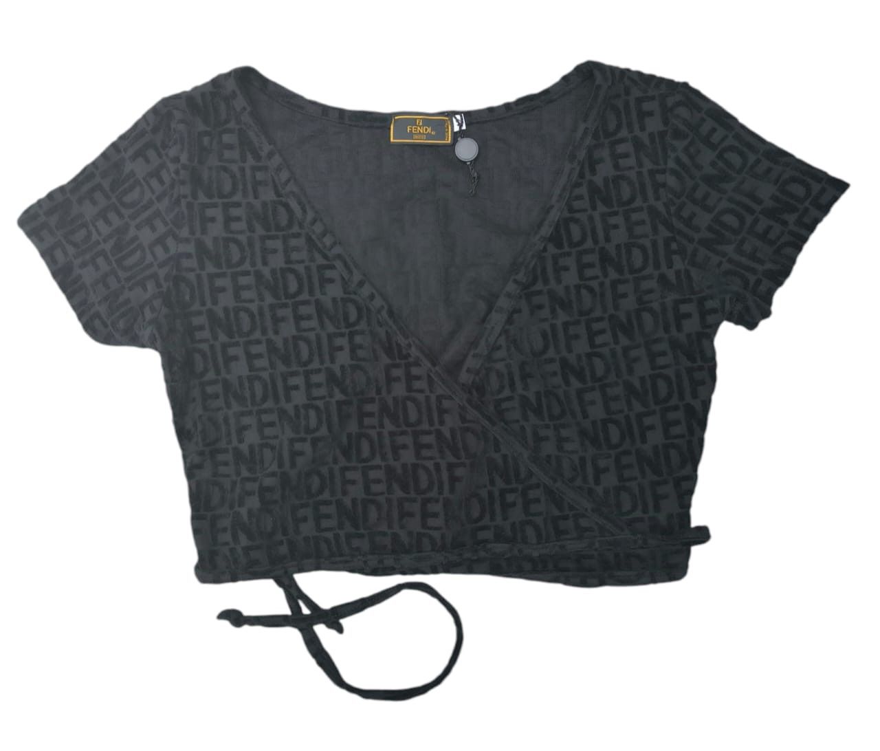 Fendi × Vintage Black Fendi Wrap Crop Top cardigan Fendi Logo Size M / US 6-8 / IT 42-44 - 5 Thumbnail