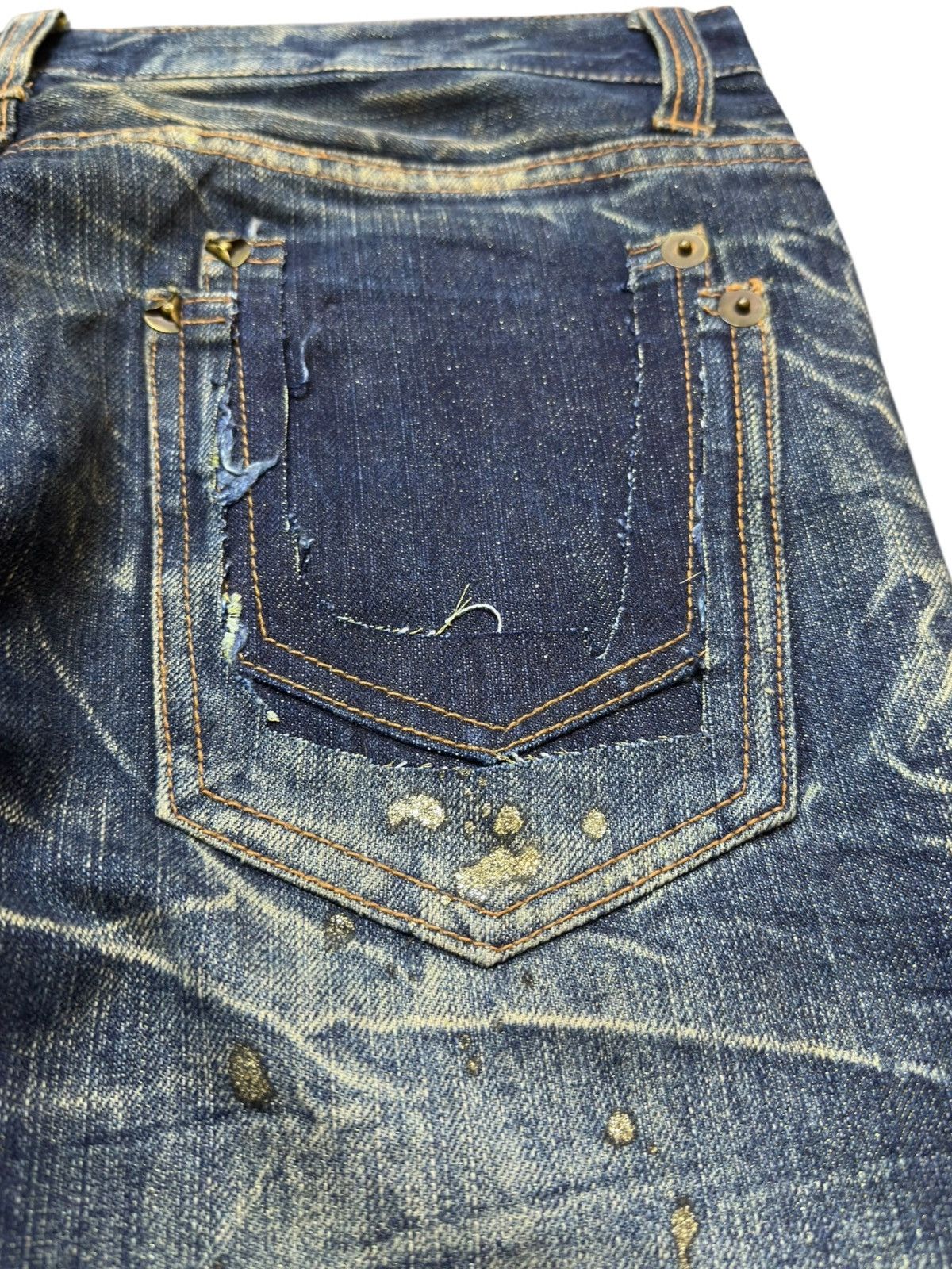 Tornado Mart Vintage Nylaus Premium Flare Paint Splatter Grunge Denim Size US 33 - 7 Thumbnail