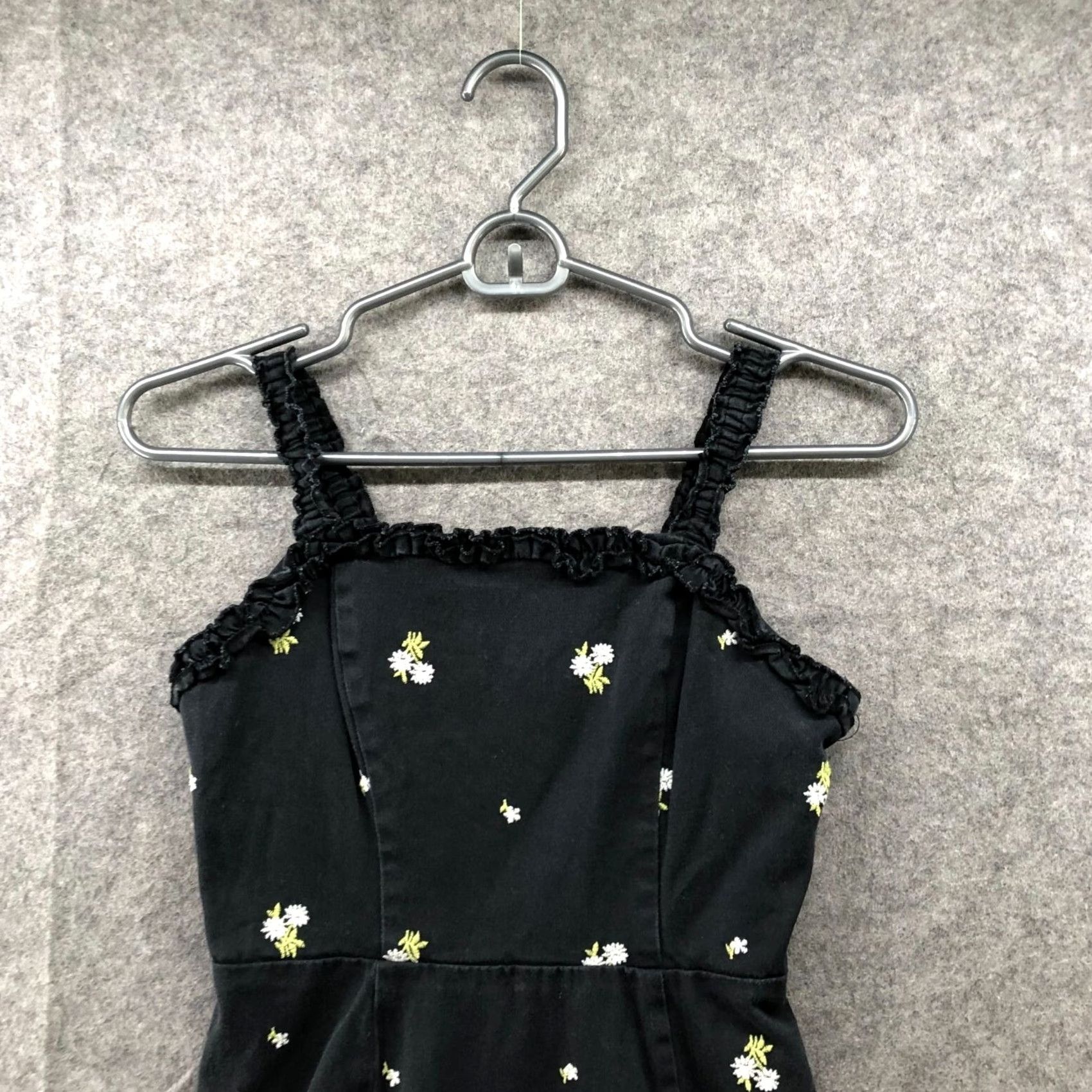 Urban Outfitters VINTAGE Urban Outfitters Wren Embroidered Ruffle Mini Dress XS Black Cotton Blend Cami Size XS / US 0-2 / IT 36-38 - 3 Thumbnail