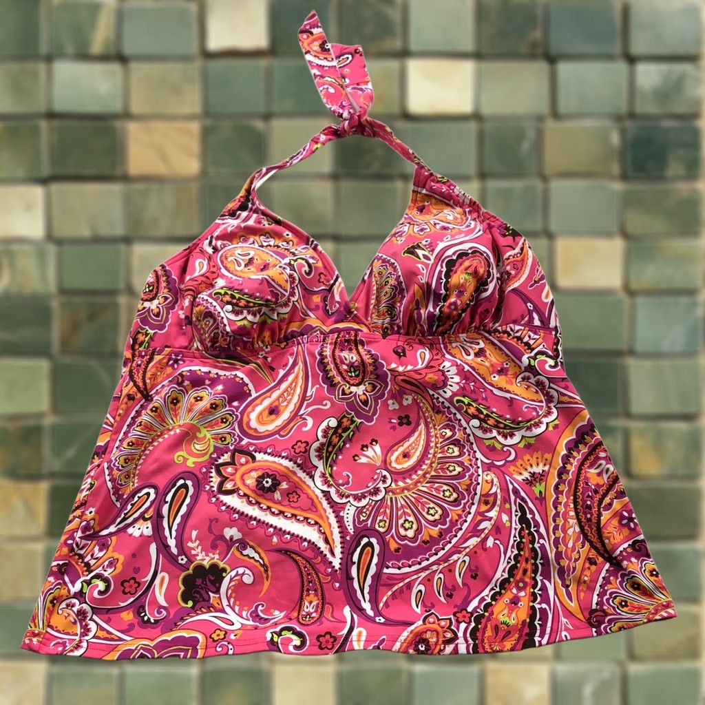 Lands' End Lands' End Tankini Top Halter 14L Pink Paisley Padded No Wire Womens Beach Vintage No Size XL / US 12-14 / IT 48-50 - 1 Thumbnail