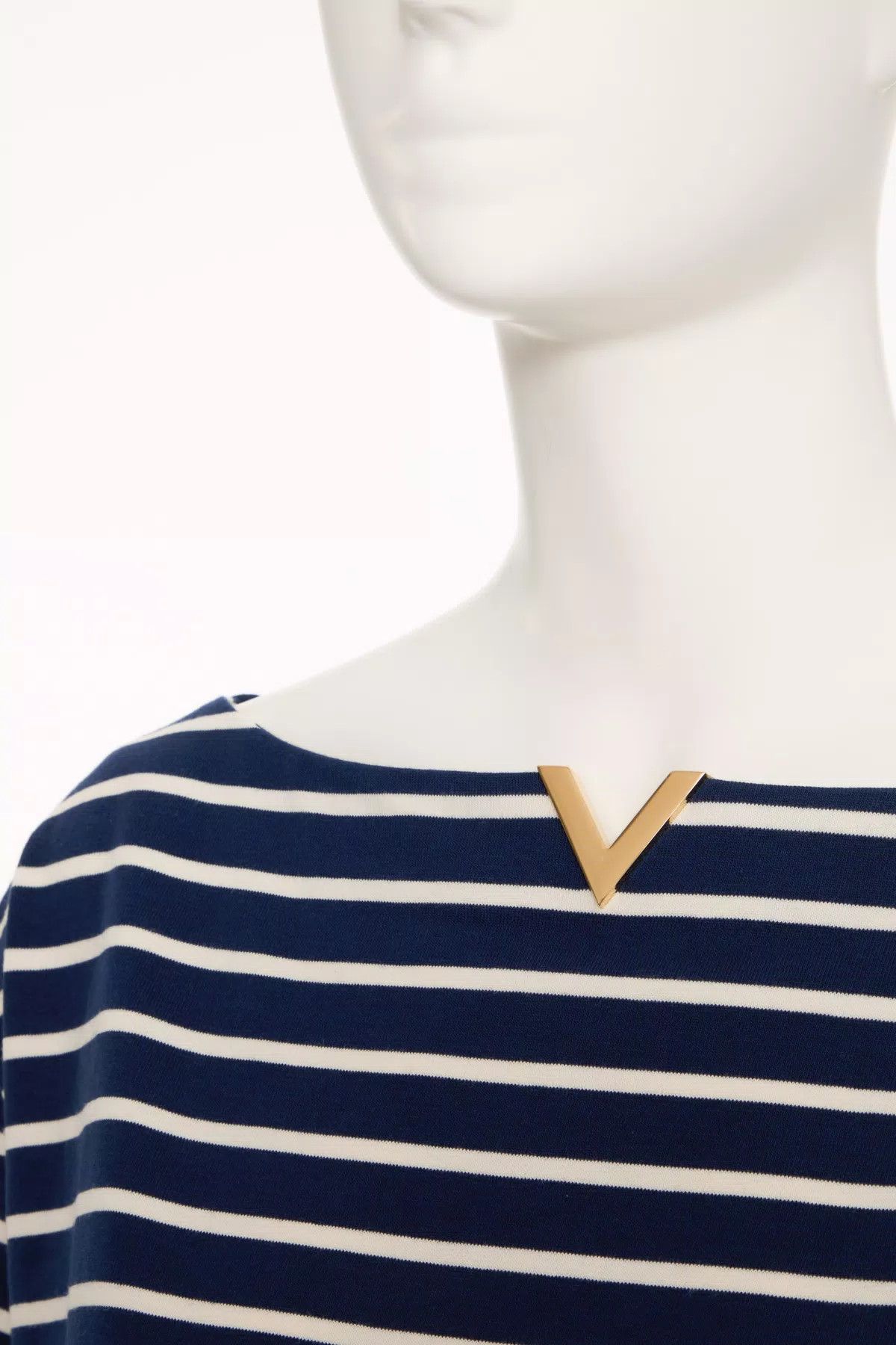 Valentino o1s1wg110625 Striped Cotton Jersey Top in Navy Blue Size L / US 10 / IT 46 - 3 Thumbnail