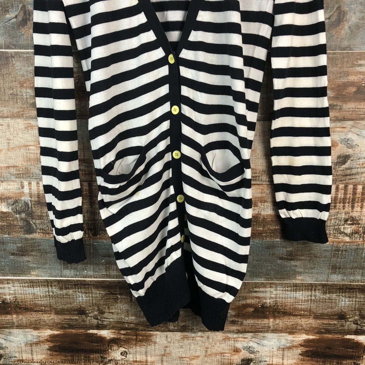 Homespun Knitwear DL Kari Ang Stripe White Black Cardigan Knitwear #C732 Size S / US 4 / IT 40 - 6 Thumbnail