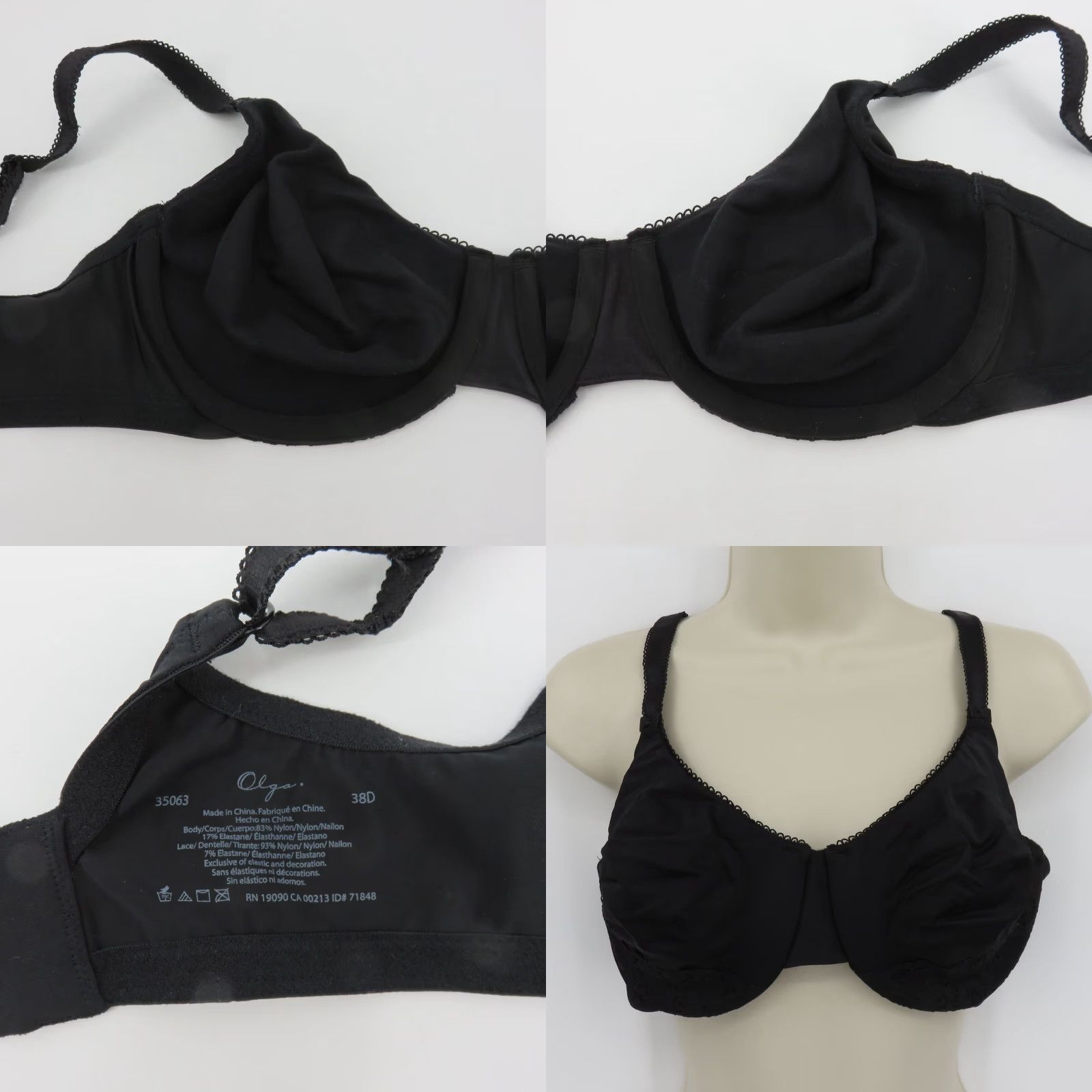 Vintage Olga Bra 38D Women Luxury Lift Underwire Unlined Black Flower Lace T-Shirt Bra Plus Size Womens Size ONE SIZE - 8 Thumbnail