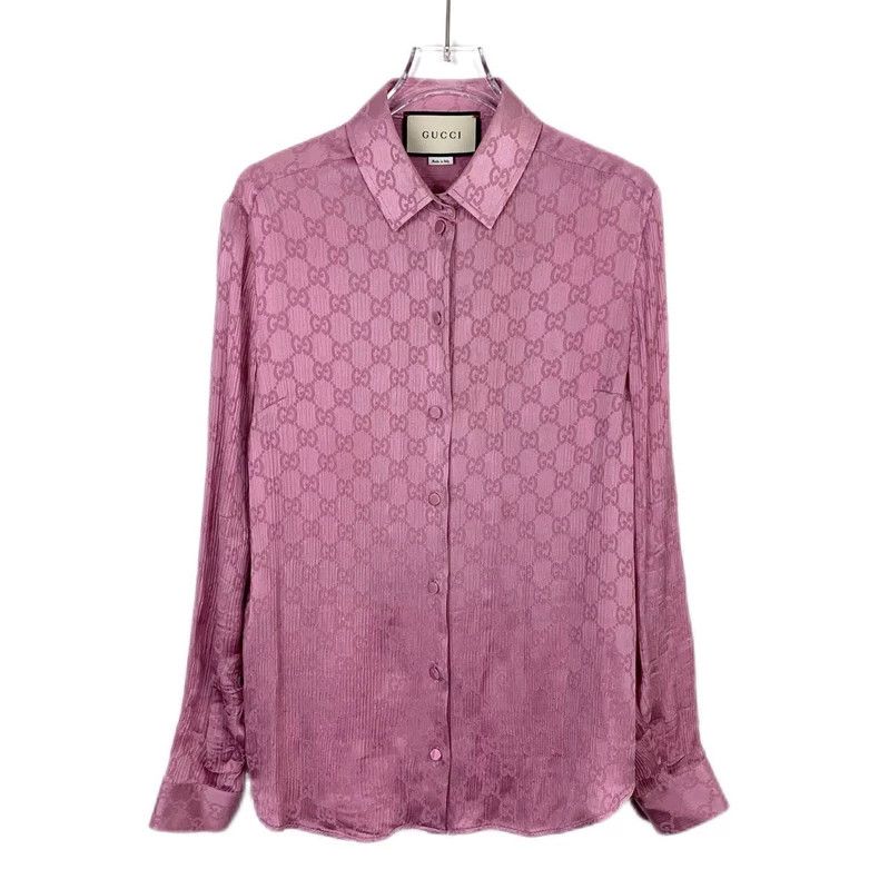 Gucci Gucci Double G full print lapel pink mulberry silk long-sle Size US M / EU 48-50 / 2 - 1 Thumbnail