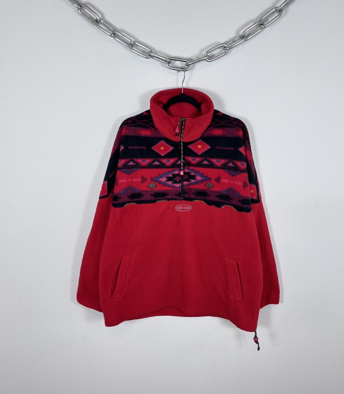 Vintage Vintage Body Guard Men’s Aztec Red 1/4 Zip Fleece Jacket Size US XL / EU 56 / 4 - 1 Thumbnail