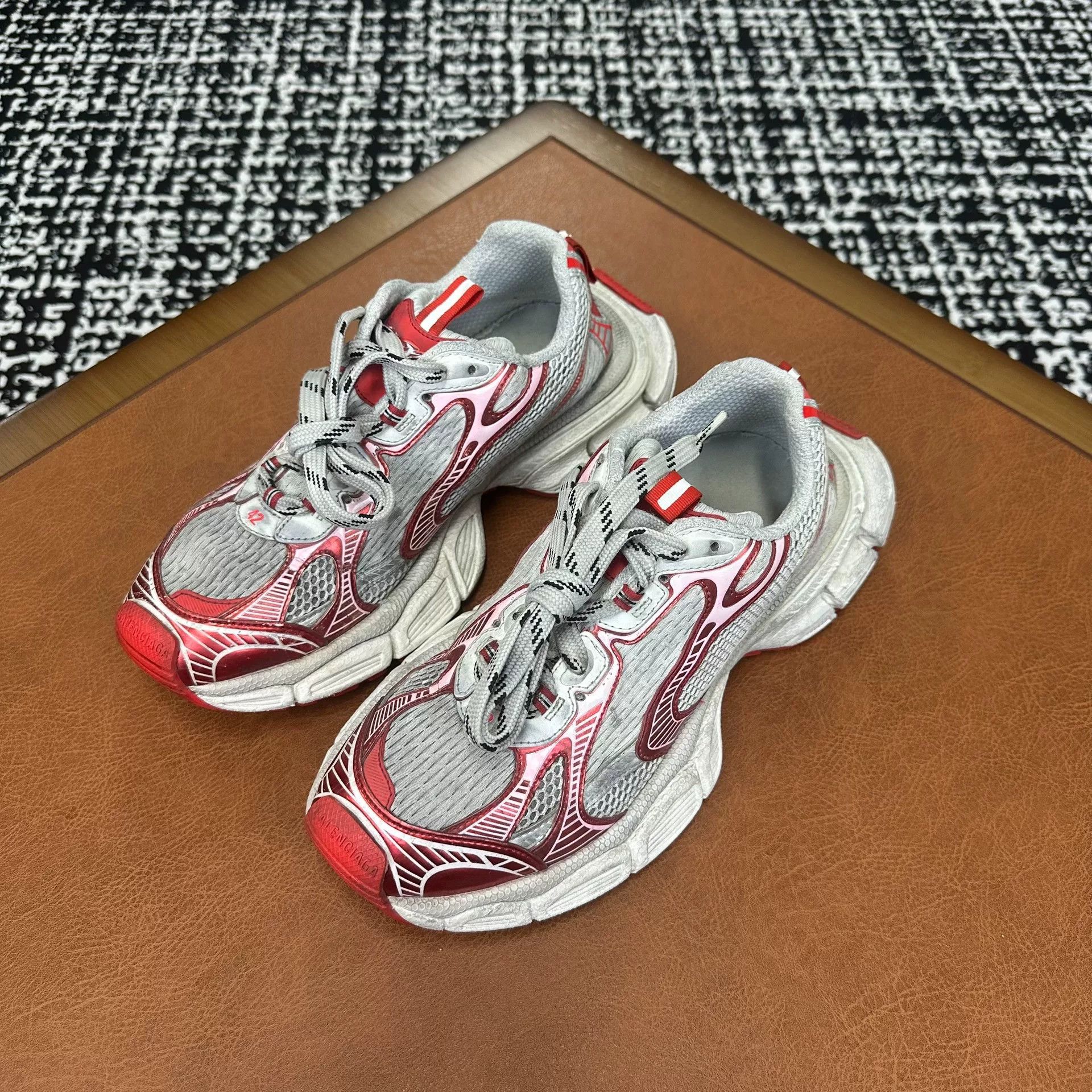 Balenciaga Balenciaga Distressed Red Lowtop Sneakers 9 Men Size US 9 / EU 42 - 1 Thumbnail
