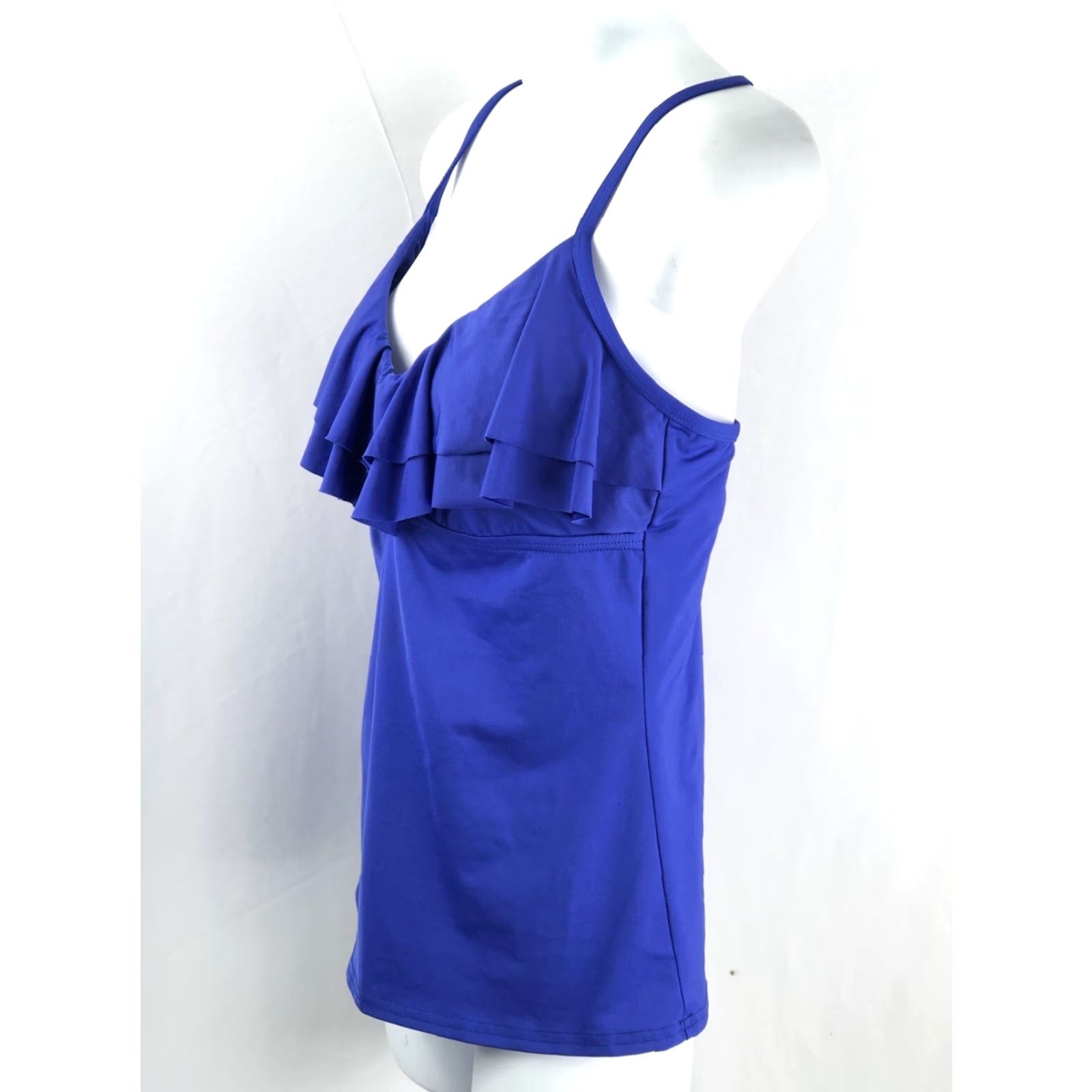 Kenneth Cole Kenneth Cole Swimsuit Top S Blue Halter Tankini Tiered Ruffles Padded Bra - Tankini Top, Blue, Kenneth Cole, S, Women, XS? Size S / US 4 / IT 40 - 2 Thumbnail
