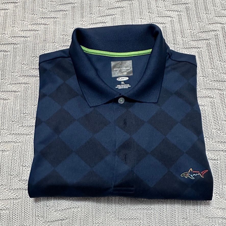 Greg Norman Greg Norman navy blue harlequin polo shirt size XL Size US XL / EU 56 / 4 - 1 Thumbnail