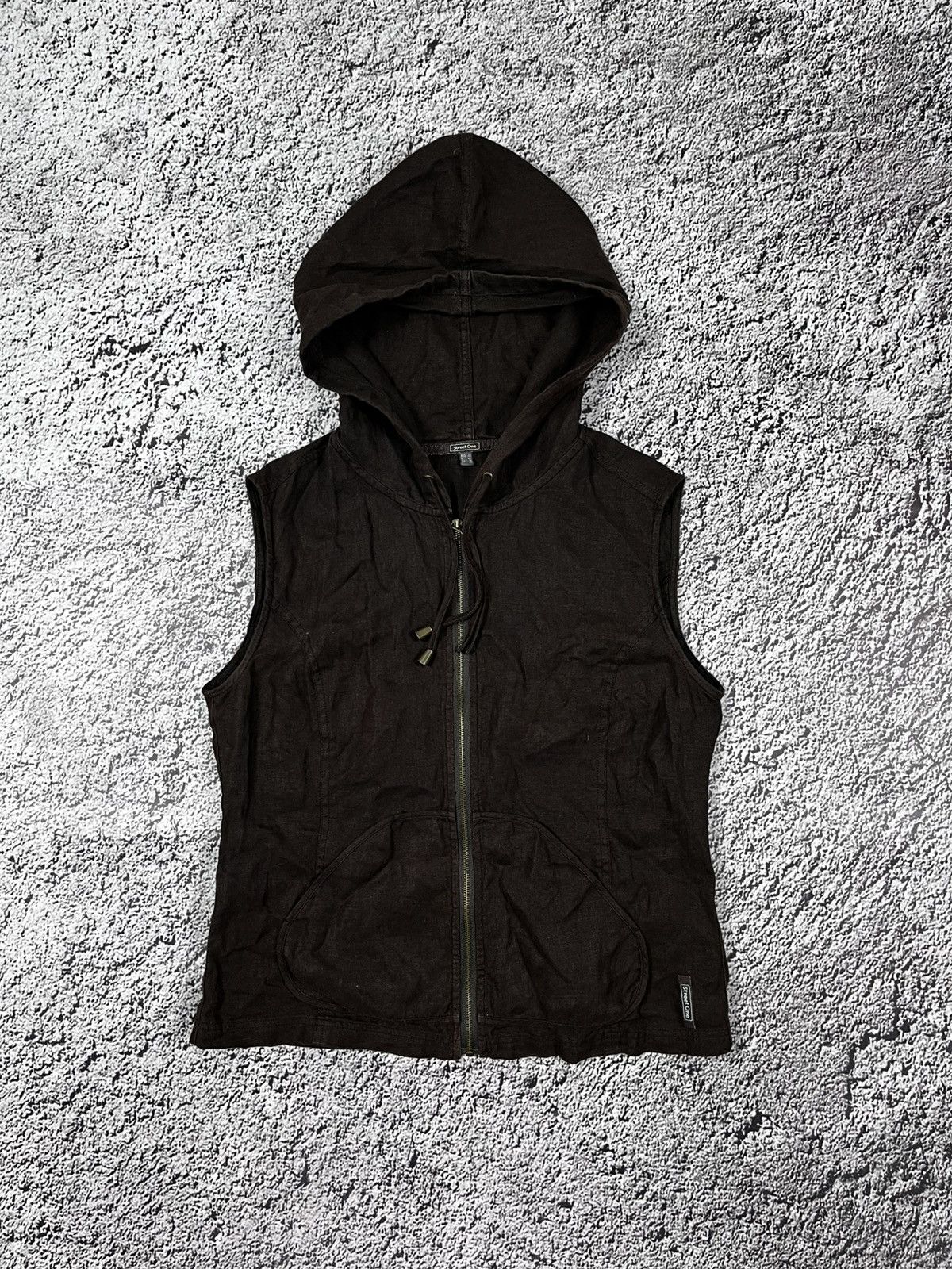 Vintage Vintage Y2K Linen hooded zip up vest Yohji style avantgarde Size L / US 10 / IT 46 - 1 Thumbnail