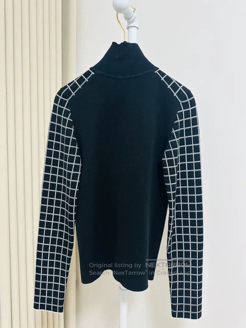 Hermes Hermes Black and White Checkered High-Neck Knit Top Size XXS / US 00 / IT 34 - 4 Thumbnail