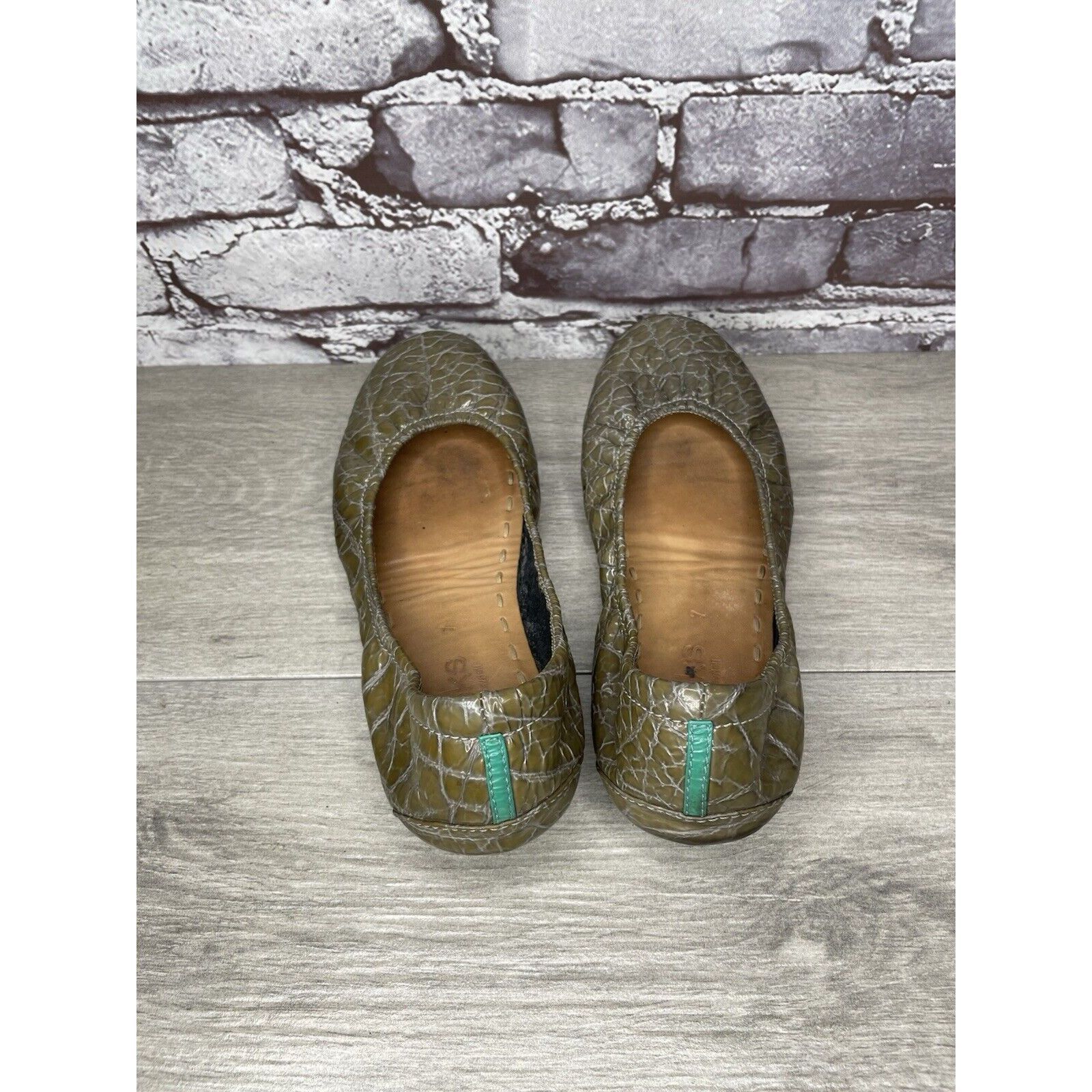 Other Tieks Green Grey Leather Croc Patent Leather Ballet Flats Sh Size US 7 / IT 37 - 5 Thumbnail