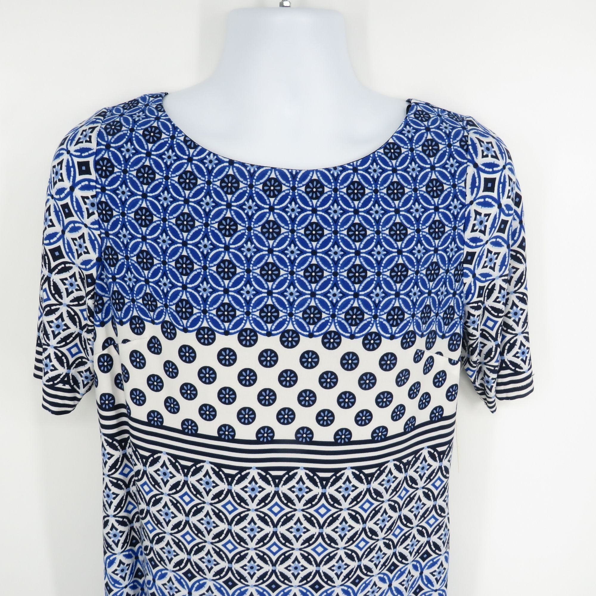 Other Eliza J Blue White Geometric Pattern Short Sleeve Dress Size Size XL / US 12-14 / IT 48-50 - 3 Thumbnail